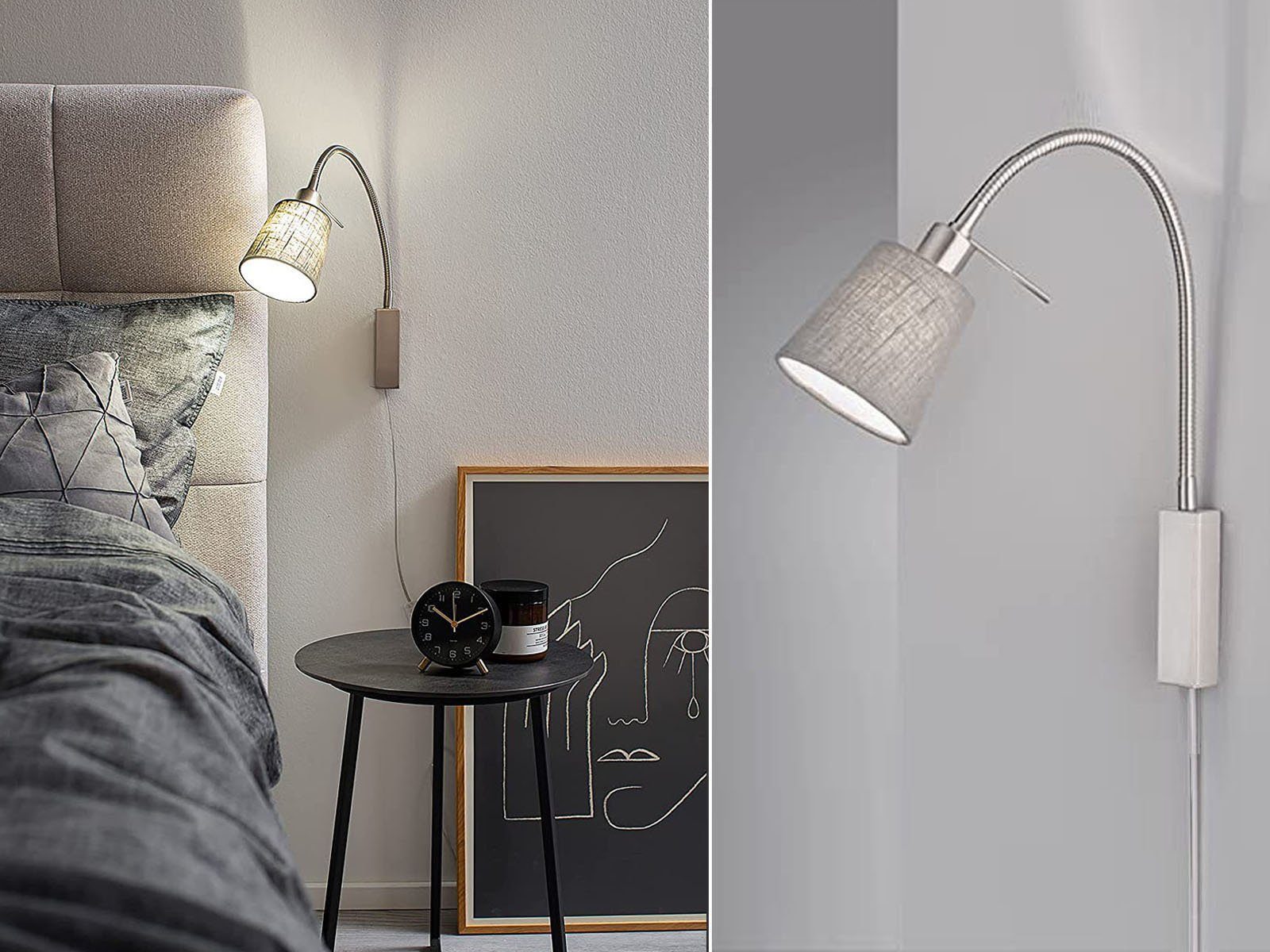 FISCHER & HONSEL LED Leselampe, LED wechselbar, Warmweiß, Schwanenhals Wand günstig online kaufen