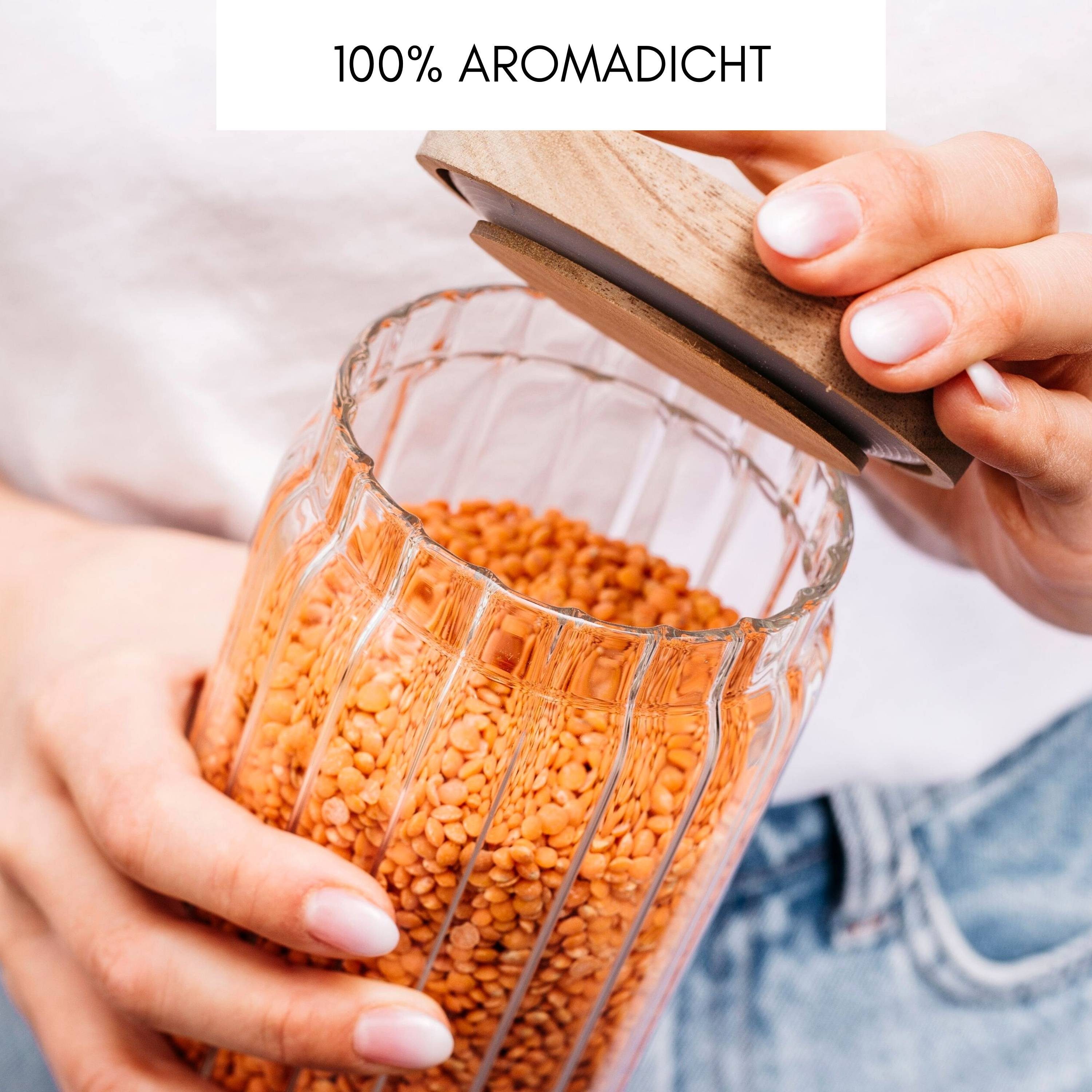 Econovo Vorratsglas geriffelt, (Set, stapelbar & luftdicht), Vorratsdosen aus Glas für Lebensmittel groß & klein