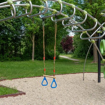 Gartenwelt Riegelsberger Outdoor-Spielzeug Multifunktions Hartholztrapez mit Kunststoffringen Gymnastikringe