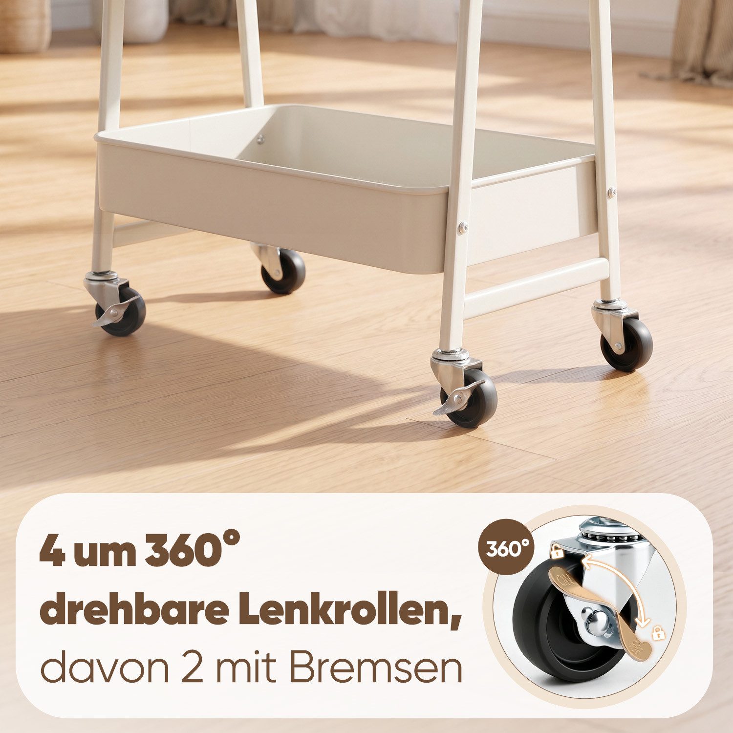 Sekey Rollwagen Küche 30 cm Breit Servierwagen mit Rollen Metall, 2 Körben & 4 Haken, Küchenwagen aus Metall, 31 x 44 x 78cm – Bild 5 von 5