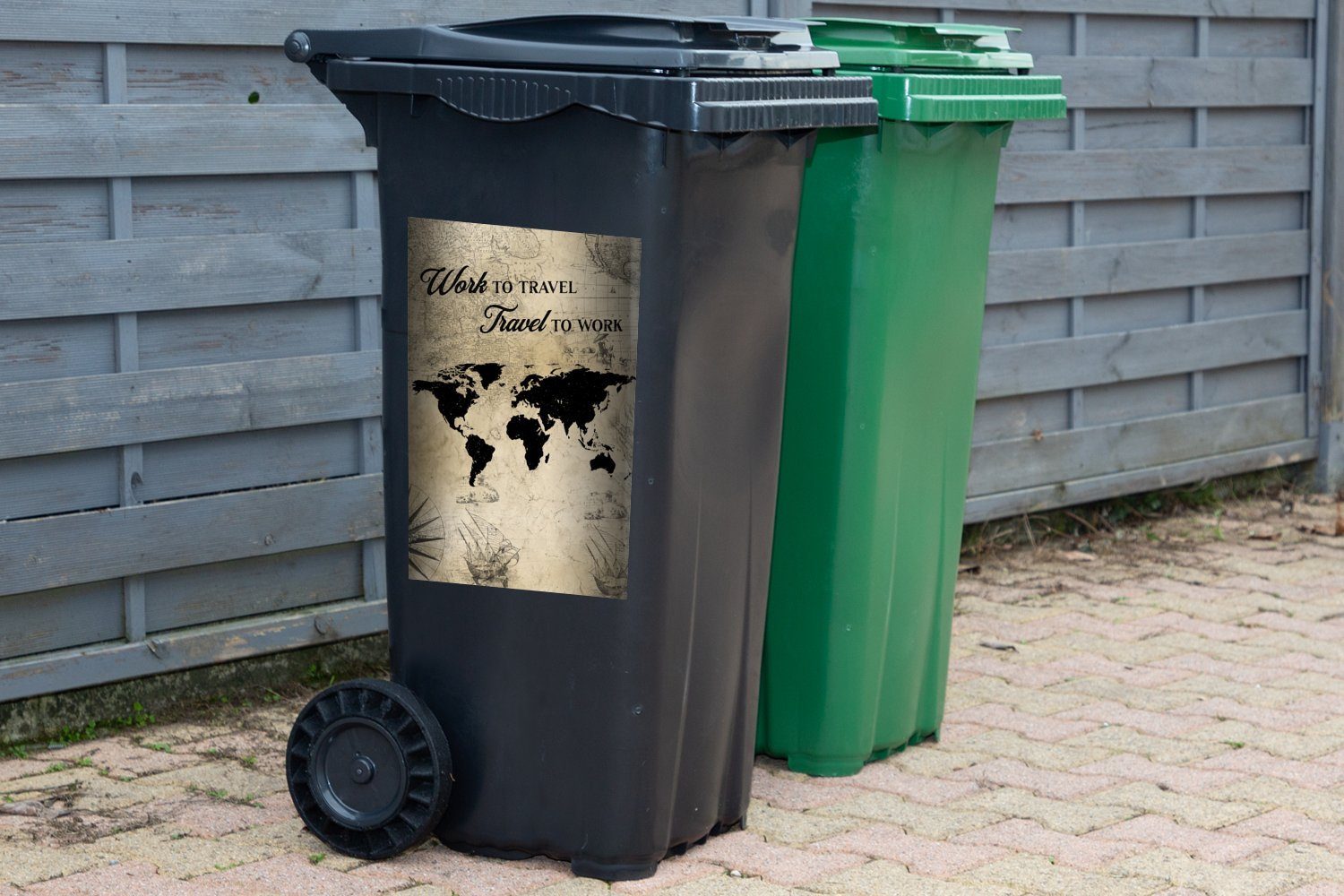 MuchoWow Wandsticker Weltkarte - St), Vintage Mülltonne, Sticker, Abfalbehälter Zitat (1 - Container, Mülleimer-aufkleber