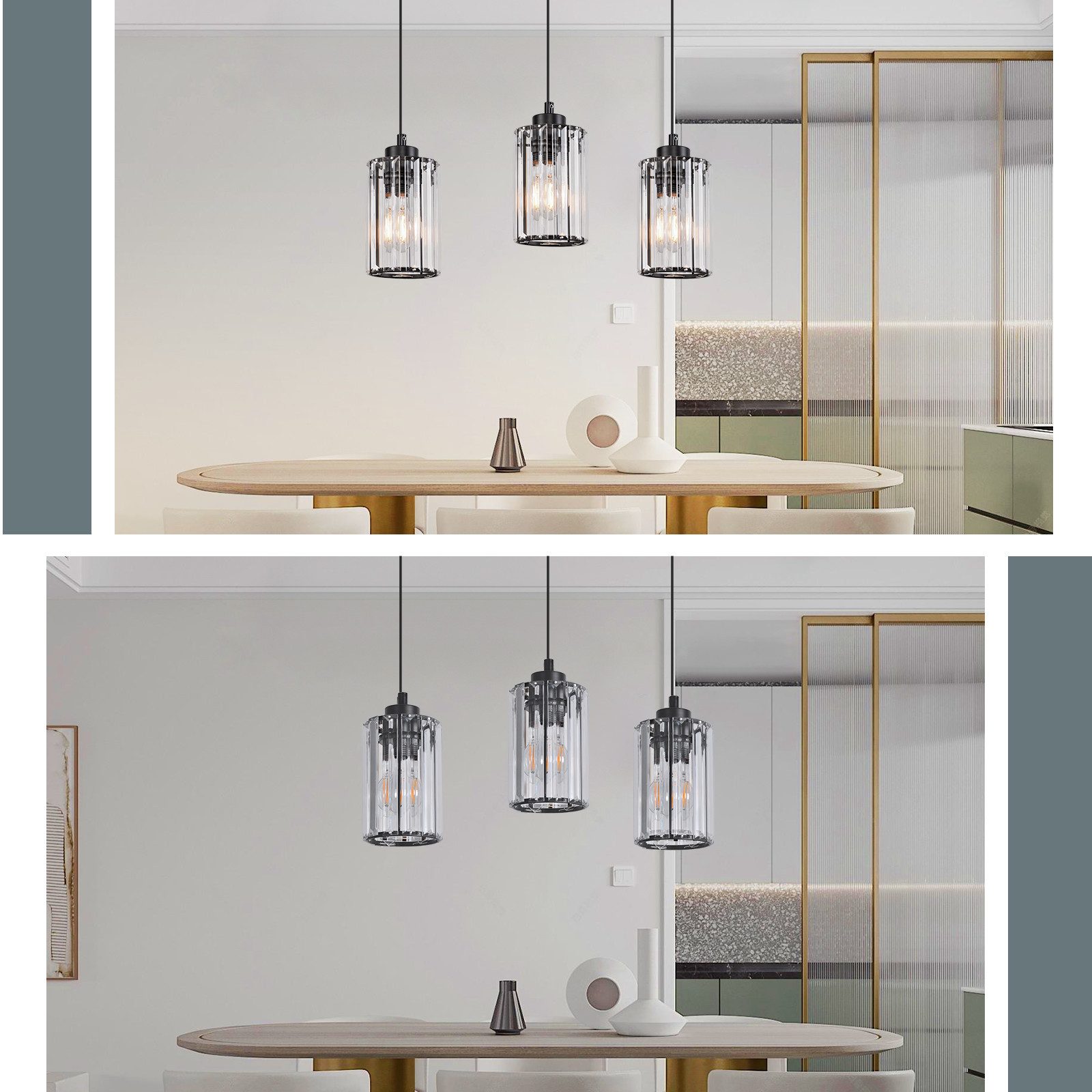Nettlife Pendelleuchte Kristall Modern Wohnzimmer 3 Flammig E27 Schwarz Esstisch Hängeleuchte, Höhenverstellbar, LED wechselbar, Pendellampe für Küche Esszimmer Schlafzimmer