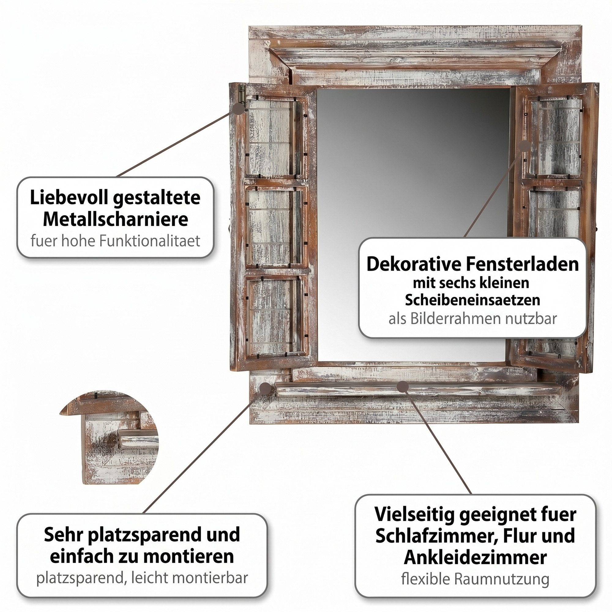 Mucola Wandspiegel Wandspiegel Spiegel Bilderrahmen Fensterladen Fotorahmen Dekospiegel (Stück) – Bild 5 von 5