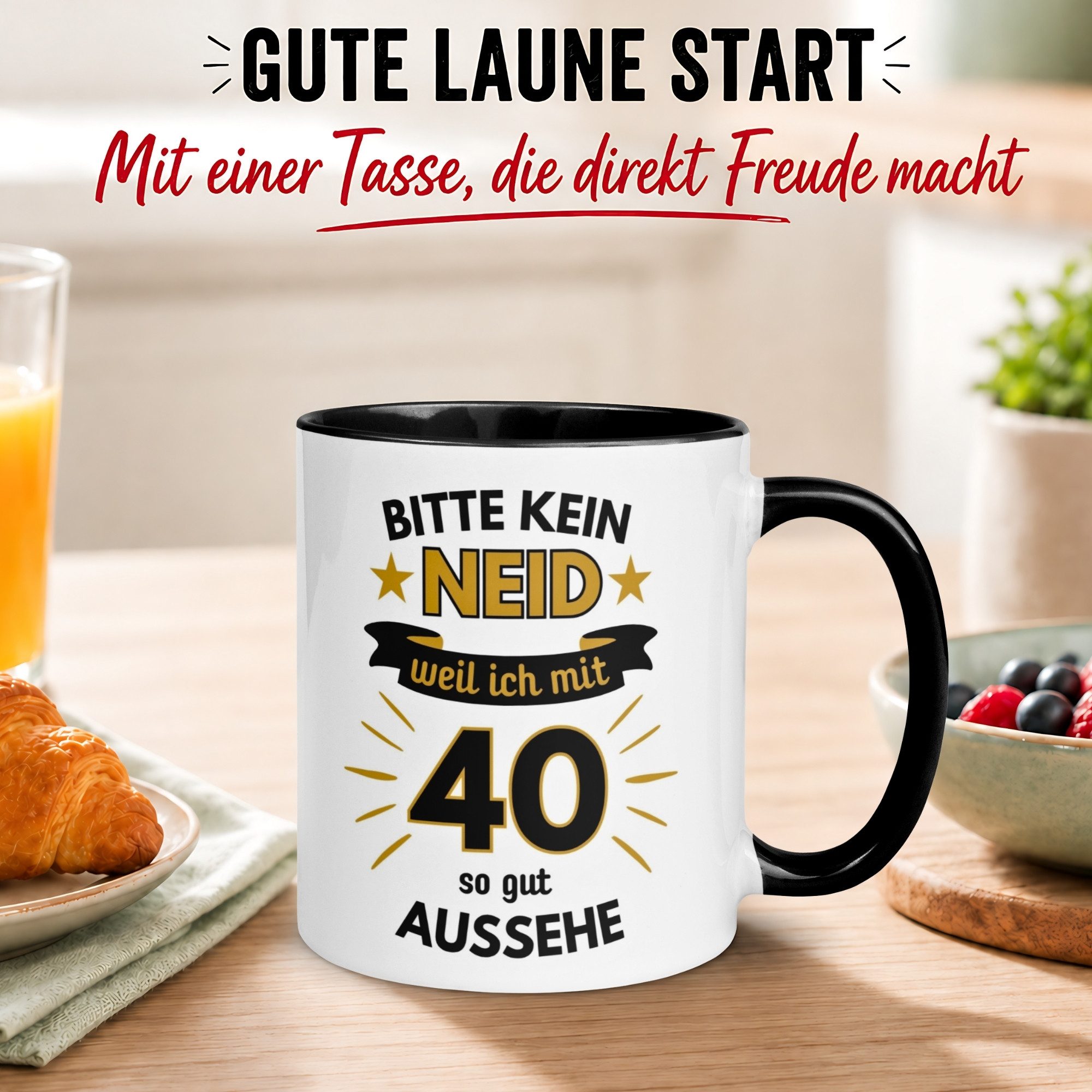 Momentals Tasse Geburtstag Geschenk Mann 40 – „Bitte kein Neid“ – Geburtstagsgeschenk, Gratis Versand · Links-&Rechtshänder · Spülmaschinenfest