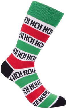 BRUBAKER Socken Herren Weihnachtssocken, EU41-45 Lustige Socken mit Weihnachtsmotiven (Ho! Ho! Ho!, 1-Paar, Männer Geschenk Weihnachten - One Size) Bunte Kuschelsocken für Weihnachtszeit Baumwolle