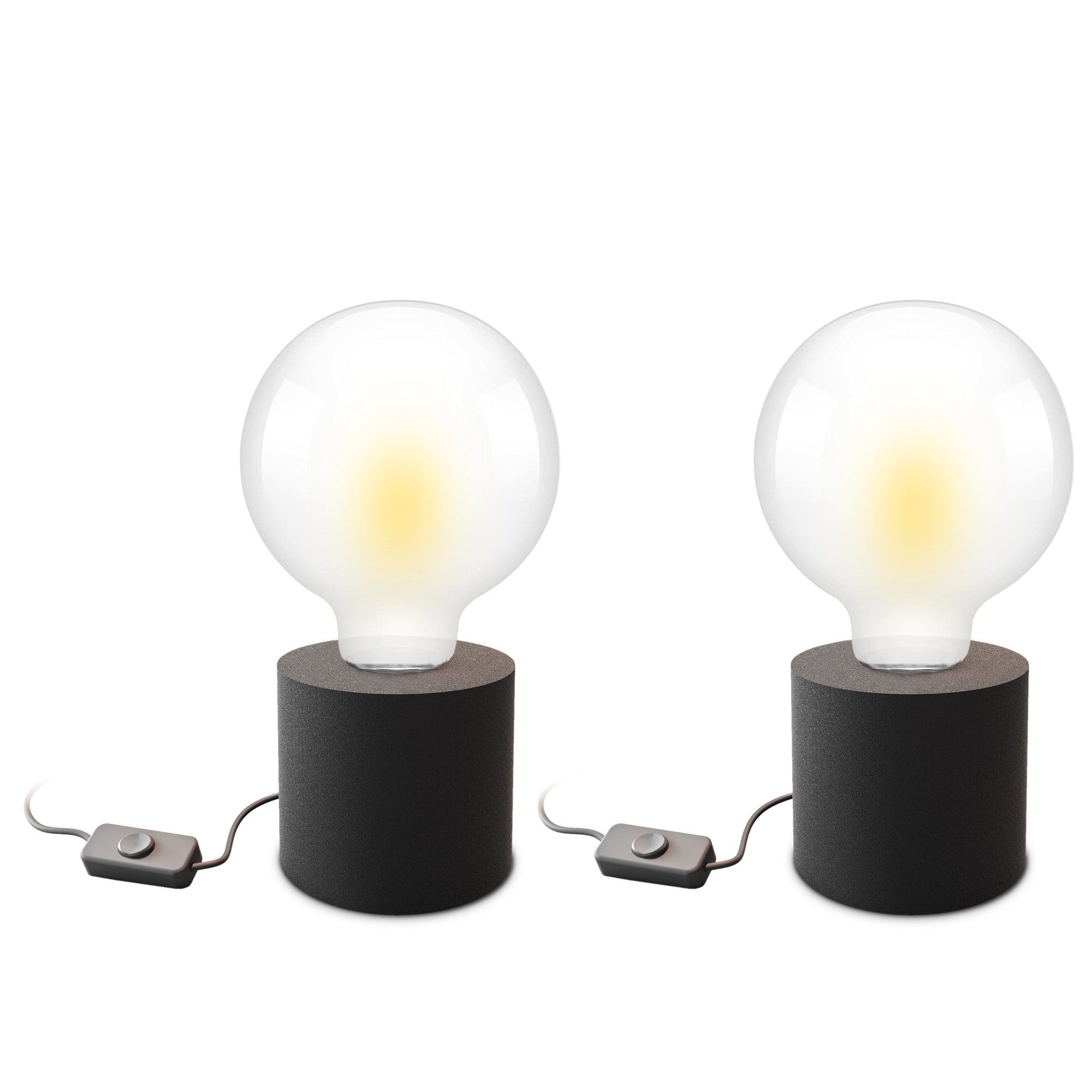 SSC-LUXon LED Tischleuchte 2 Stück NAMBI Tischleuchte mit Kabelschalter schwarz rund E27 Fassung