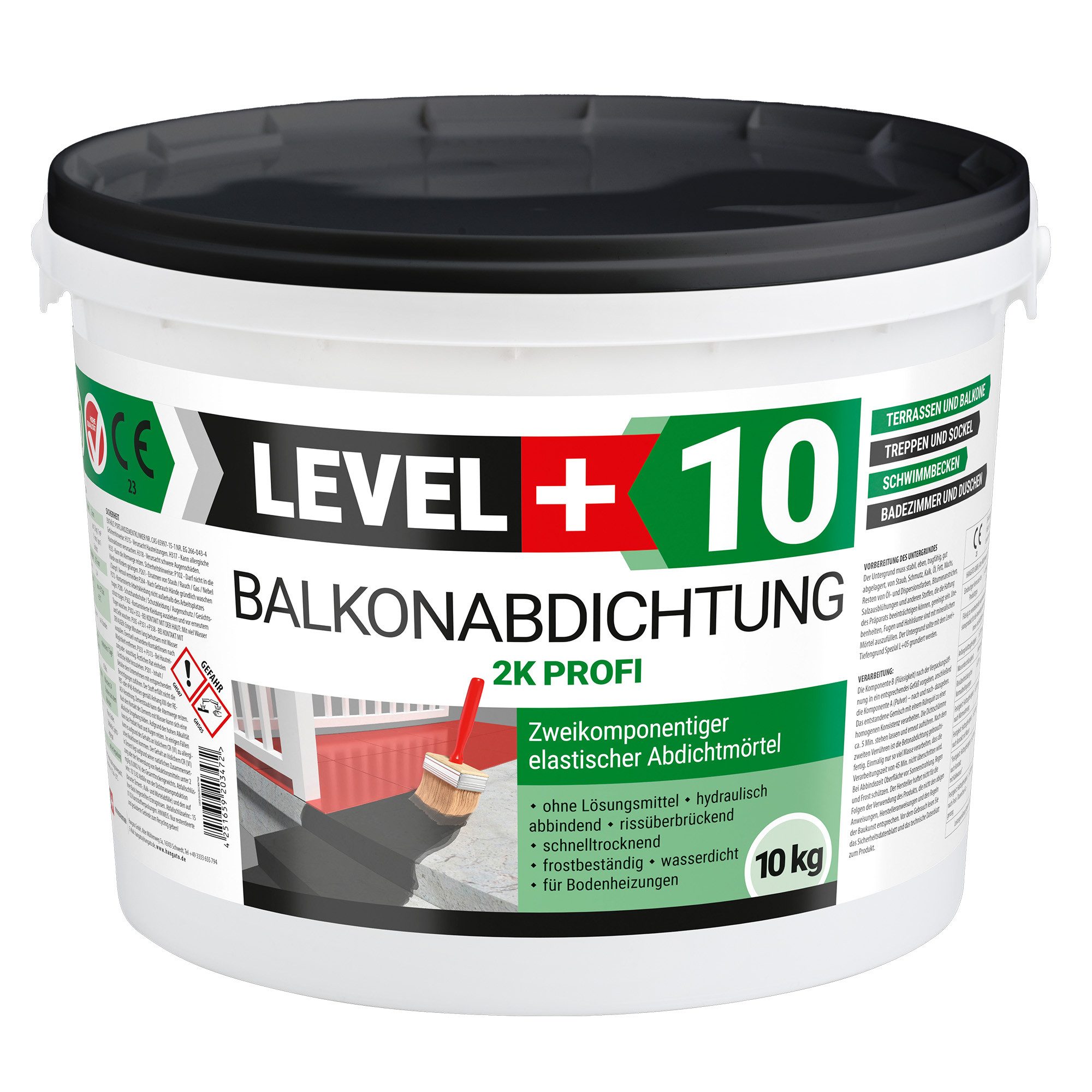 Level+ Dichtstoff LEVEL+ Balkonabdichtung Dichtschlämme 2K Terrasse L+10 - 10KG