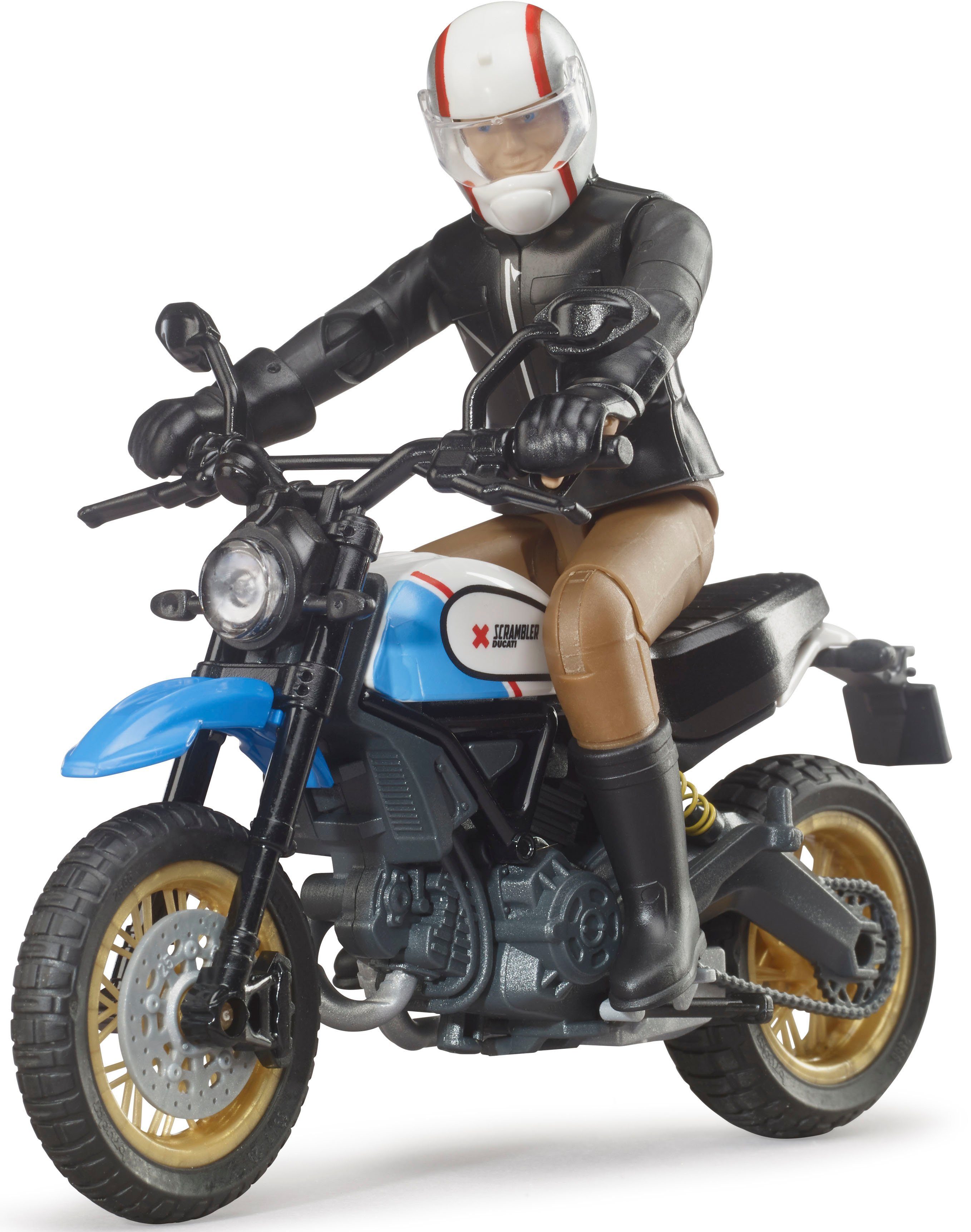 Made Spielzeug-Motorrad in Bruder® Sled ; Ducati Desert Germany mit Fahrer,