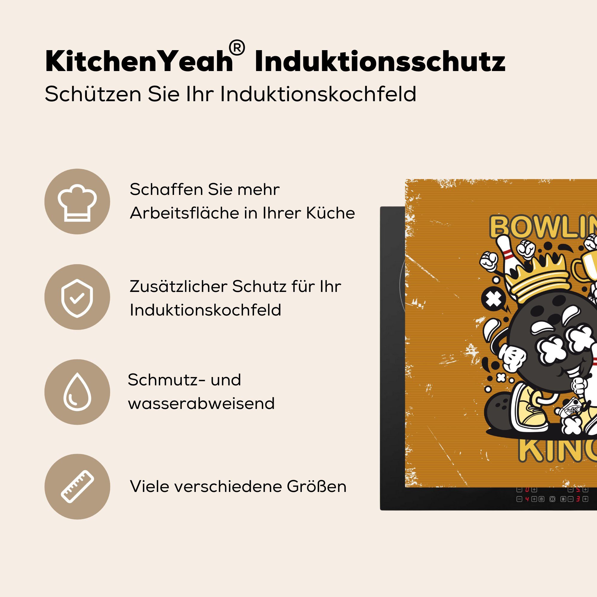 küche - für MuchoWow 78x78 - Ceranfeldabdeckung, Arbeitsplatte cm, König, Herdblende-/Abdeckplatte Vintage tlg), (1 Vinyl, Bowling