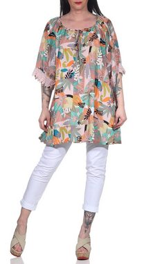 Aurela Damenmode Tunika Damen Oversize Shirt luftige Bluse leichtes Strand Shirt leichte A-Linie, angenehmes Baumwollmaterial, Gesamtlänge: 76 - 78cm