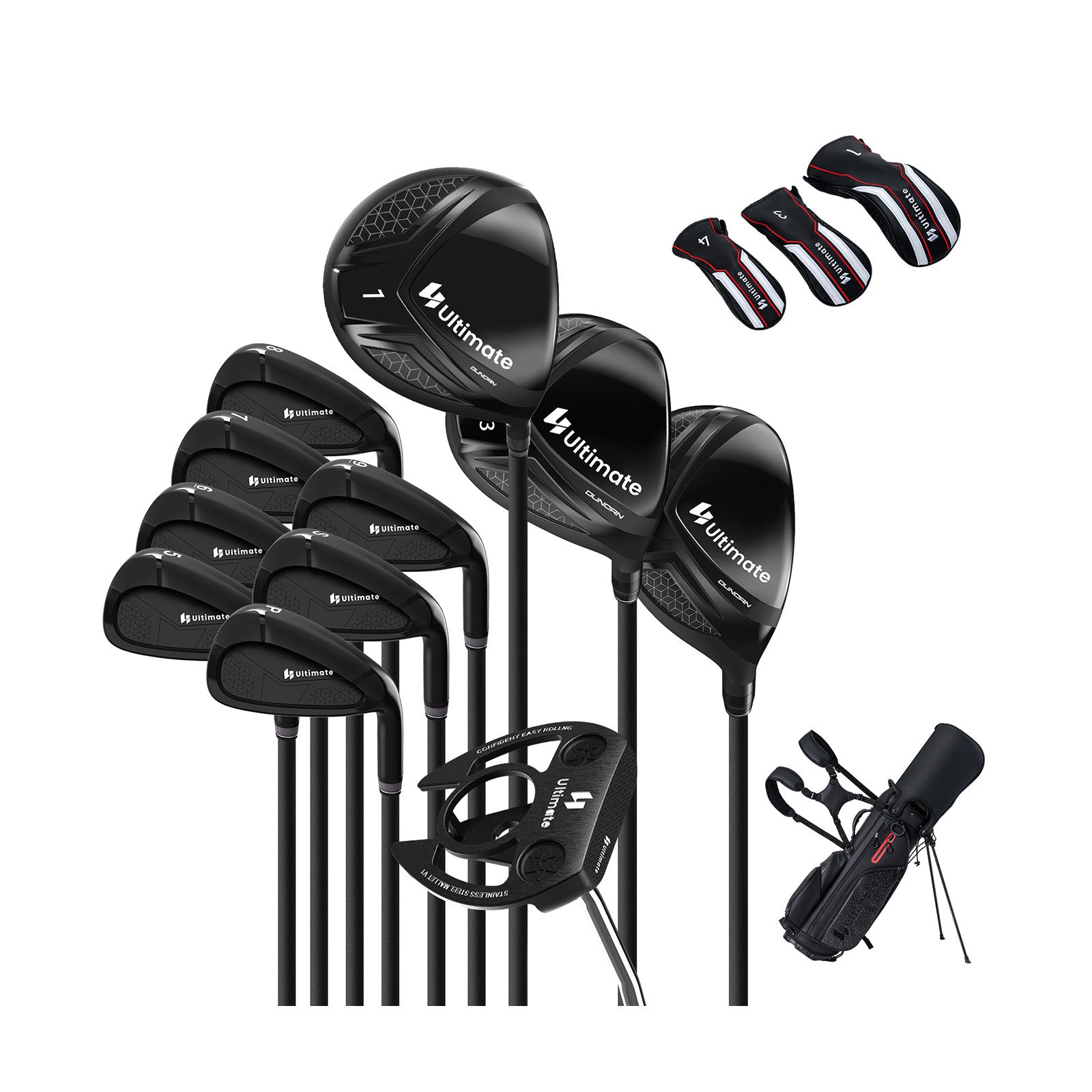 COSTWAY Golfschläger + Golfbag, Mit Schlägern & Tragbare Leichte Golf-Standtasche