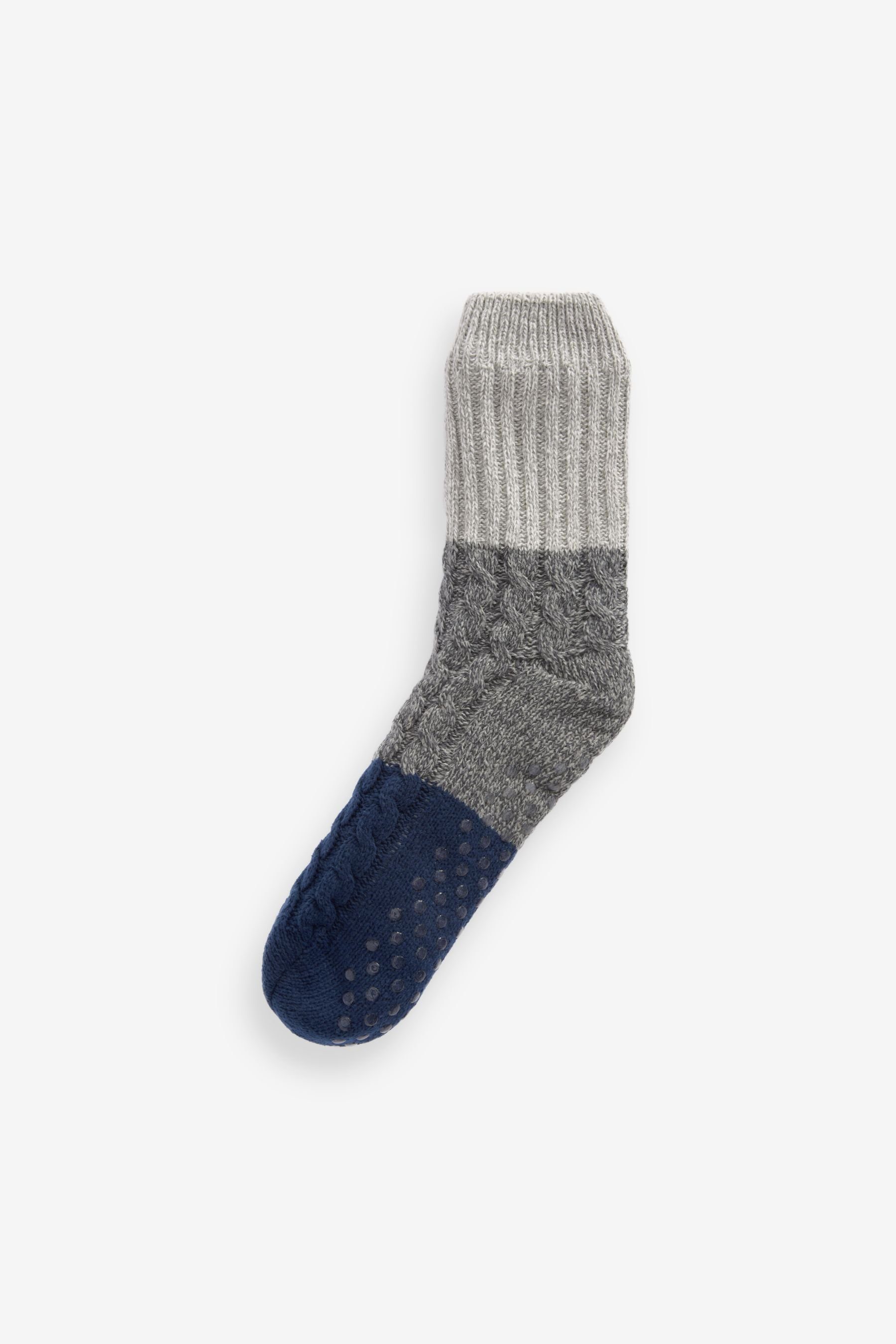 Next Haussocken Slipper-Socken Blue (1-Paar) Grey Zopfmuster Block mit