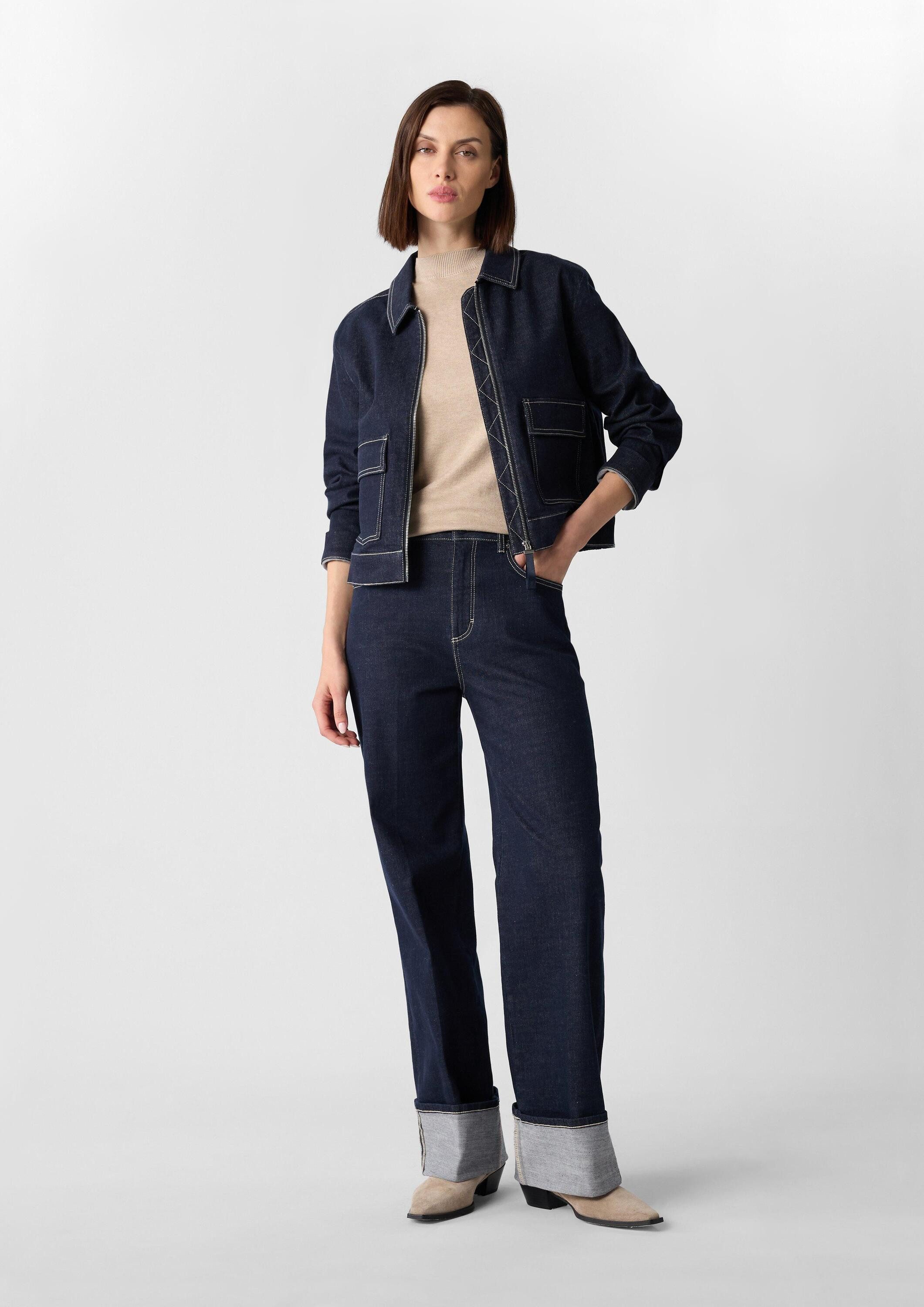 comma Funktionsjacke Indoor-Jacke Verkürzte Denim-Jacke mit elastischem Rückensaum