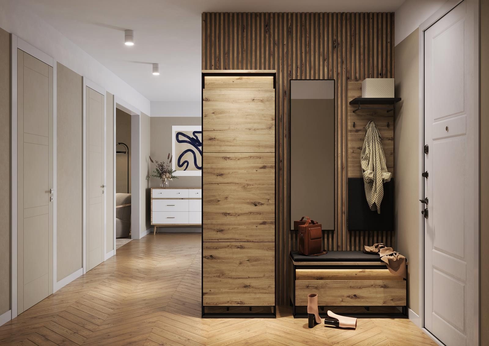 Compleo Garderoben-Set LIMA (Schrank, Schuhschrank, Spiegel, Kleiderbügel) günstig online kaufen