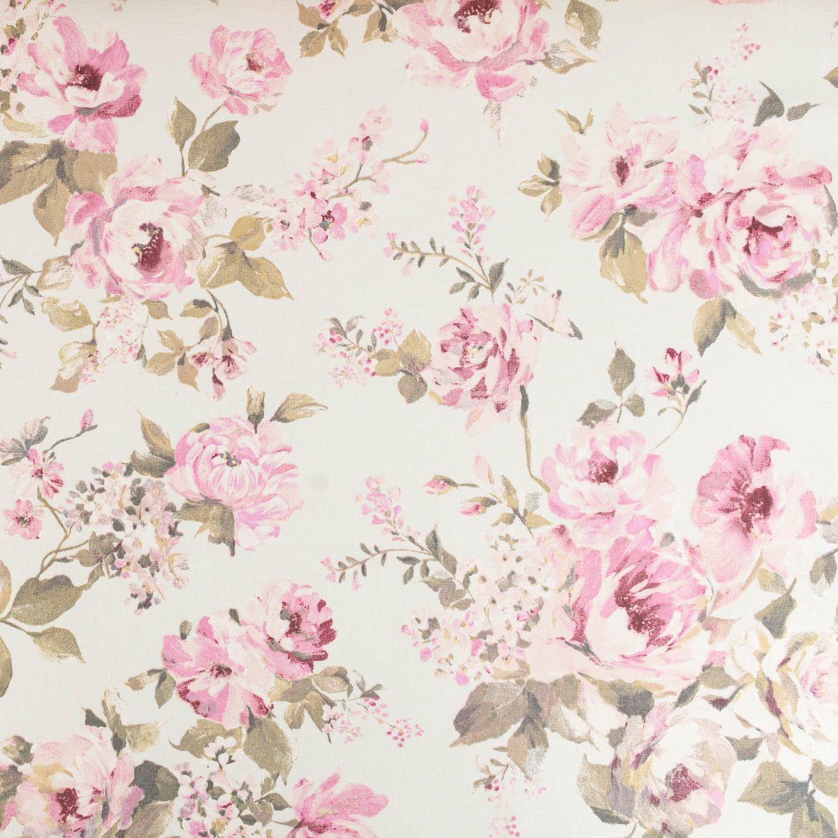 SCHÖNER LEBEN. Stoff Dekostoff Meterware Classic Painted Rose Allover Rosen ecru rosa 1,40m, atmungsaktiv