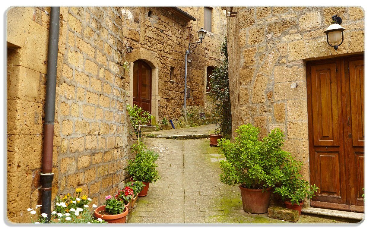 Wallario Frühstücksbrett Weg durch die Altstadt - Toskana in Italien, ESG-Sicherheitsglas, (inkl. rutschfester Gummifüße 4mm, 1-St), 14x23cm