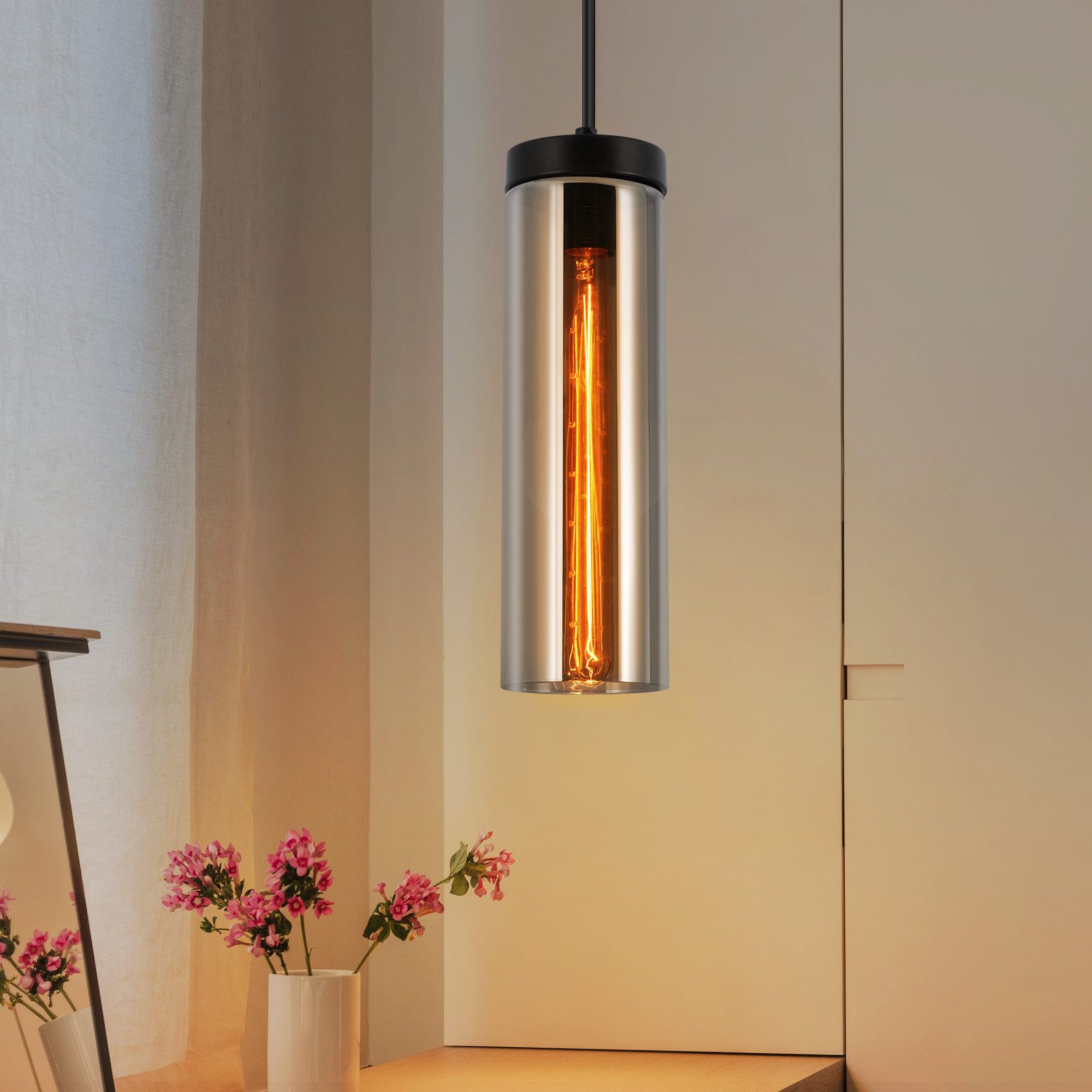 ZMH Pendelleuchte Esszimmer 1 Flammig Hängend E27 Schwarz Glas für Schlafzi günstig online kaufen