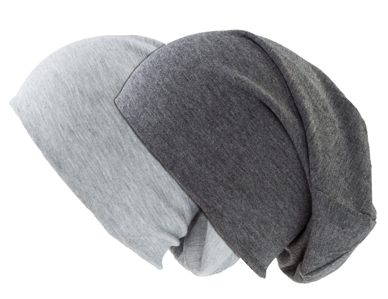 shenky Jerseymütze Doppelpack Beanie Mützen (2er Set) 28cm lang Grau/Dunkelgrau