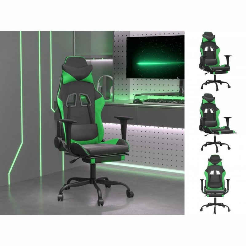 vidaXL Bürostuhl Gaming-Stuhl mit Massage Fußstütze Schwarz Grün Kunstleder Home Offi