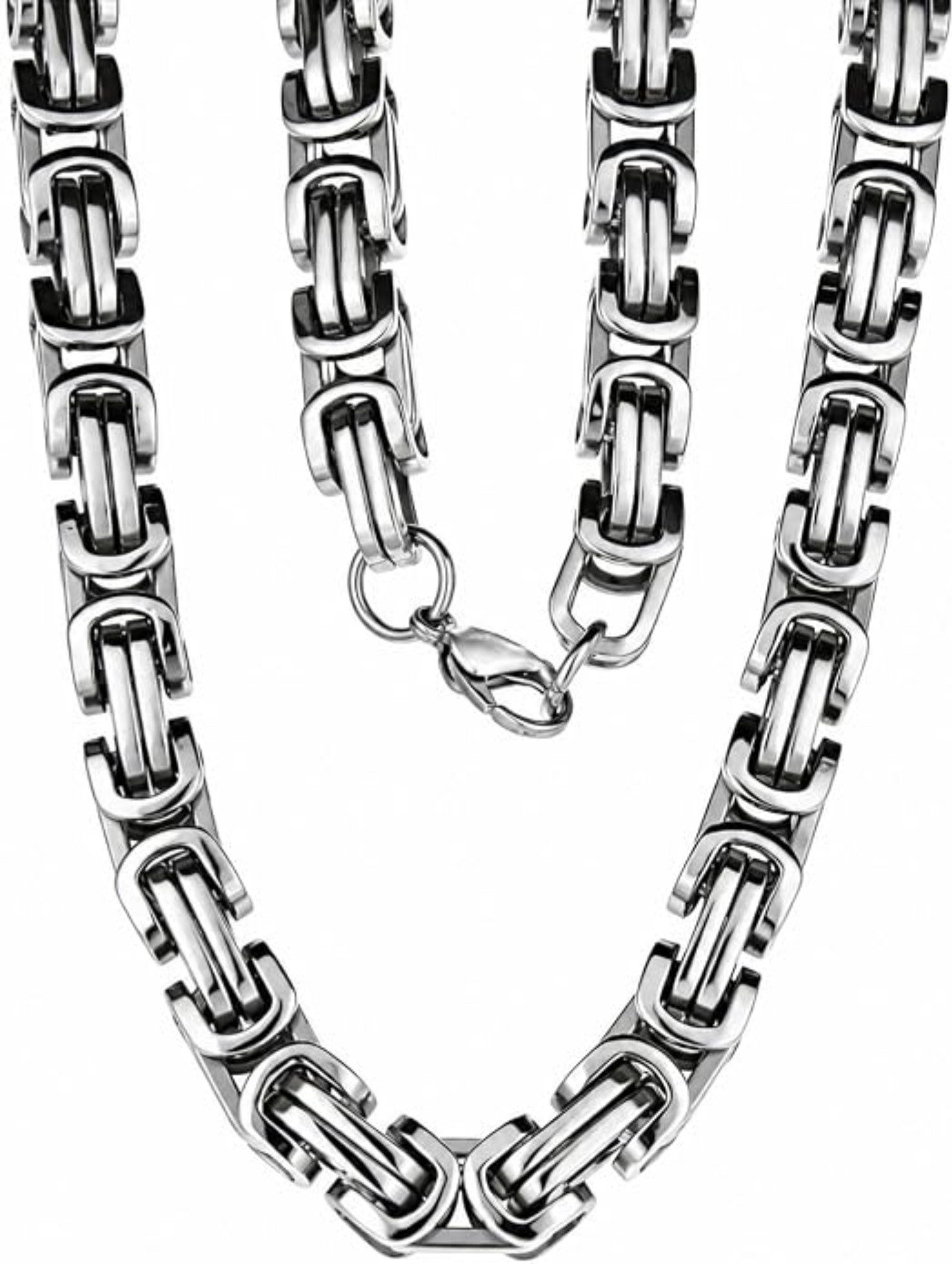 S&T Design Königskette Edelstahl Herren 60cm Halskette Männer Silber Byzantinische (King Chain, 1-tlg., Einzelkette), Halskette Herren Hip Hop Punk Halskette Schmuck Geschenk für Herren