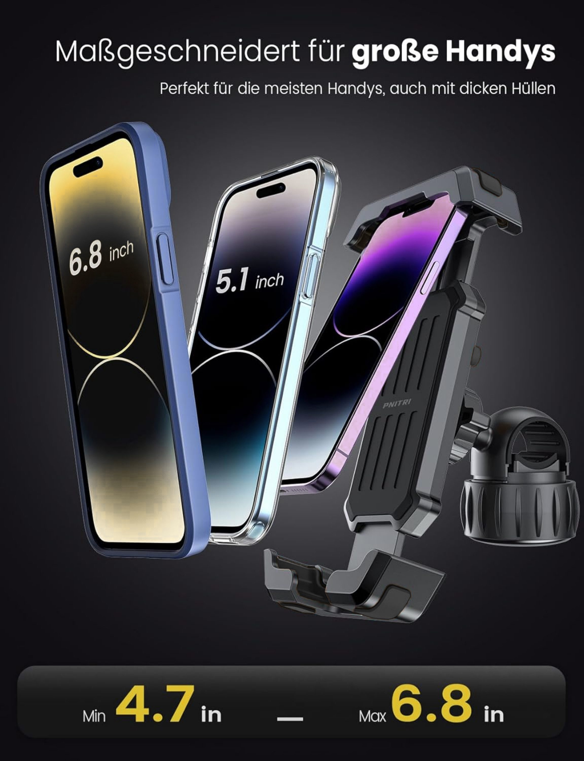 RUHE Handy-Halterung Fahrrad Handyhalterung Motorrad Kinderwagen E-Scooter mit Stoßdämpfer, (bis 8 Zoll, 360° Drehbar EXTREM FEST freie Tasten kompatibel mit iPhone Samsung, 1-tlg., Universal, Smartphone-Halterung Handyhalter Lenker Kameraschutz, Wetterfest Feste Handyhalterung E-Scooter Fahrrad Motorrad Kinderwagen)