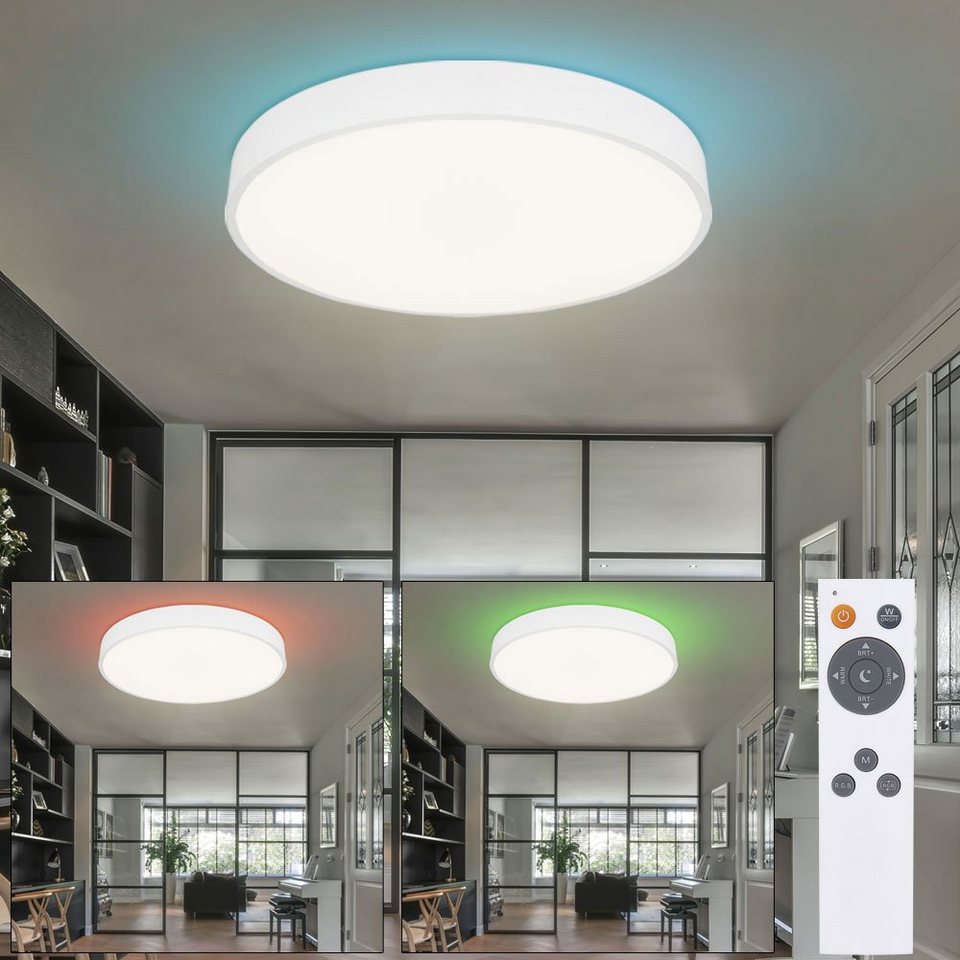Moderne weiße LED Deckenleuchte Rund Flach RGB-LED Farbwechsler Fernbedienung