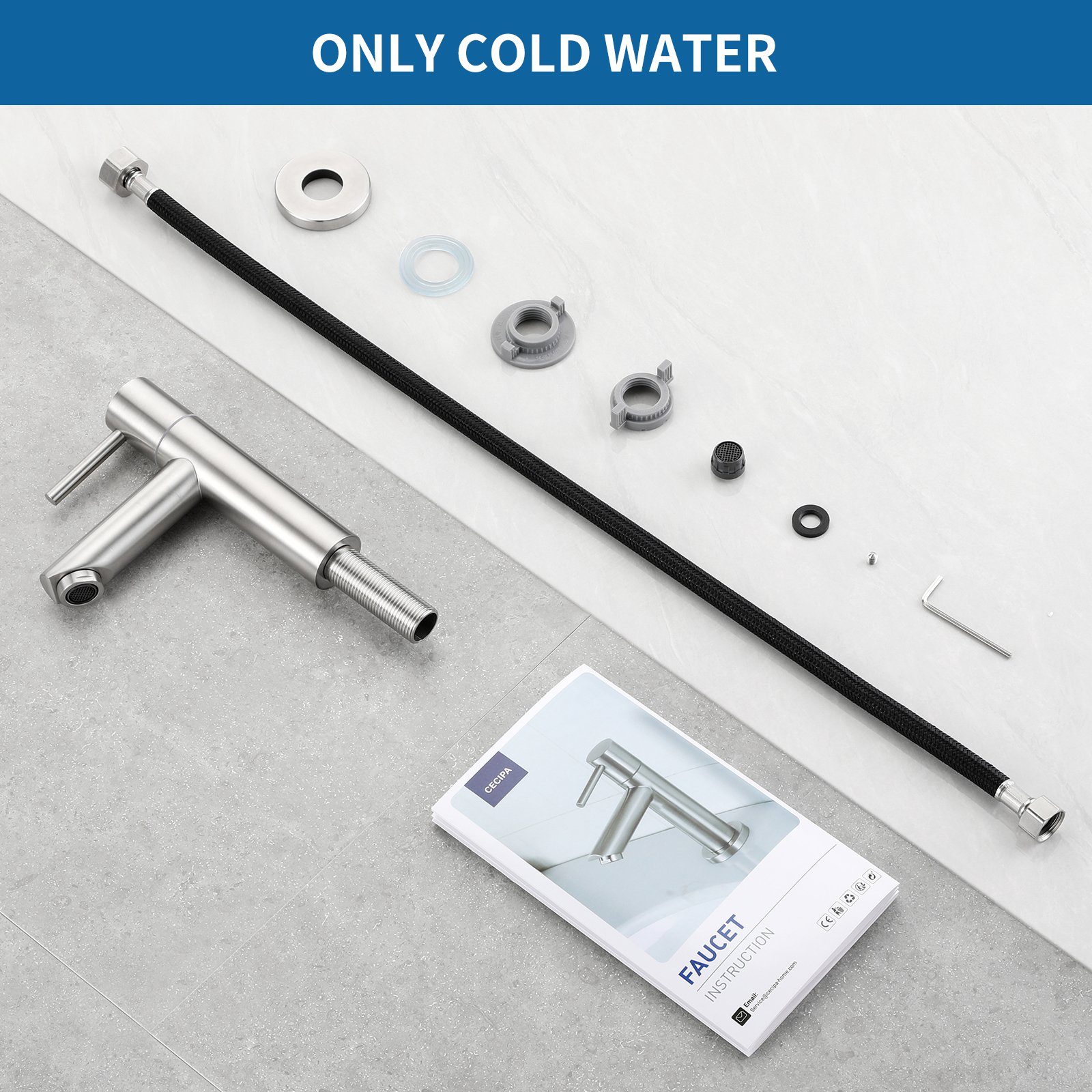 Silberfarben Höhe mm mit 93.4 Waschtischarmatur mit CECIPA Kaltwasserarmatur Anschlussschlauch Auslauf
