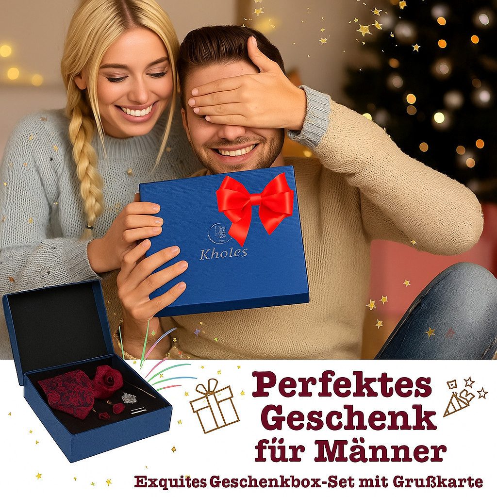 Diyarts Krawatte Hochzeitskrawatte (Fliegen Set mit, Einstecktuch, Manschettenköpfe, Krawattennadel, Boutonniere) Hochwertige Materialien, Vielseitigkeit & Ideales Geschenk