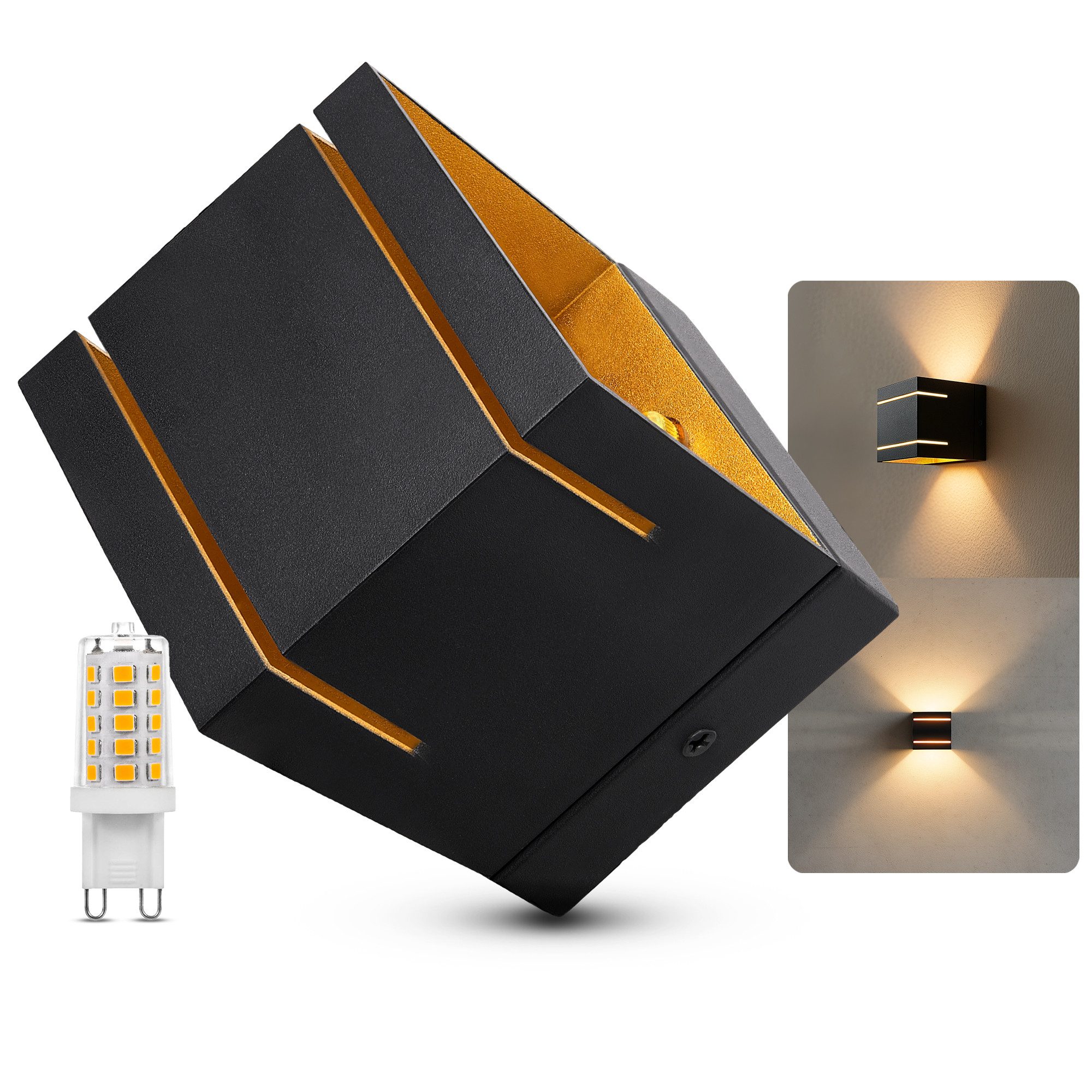SSC-LUXon LED Wandleuchte Wandleuchte mit G9 3W warmweiß dimmbar Birne KOURA DUO Up & Down Lampe, Warmweiß