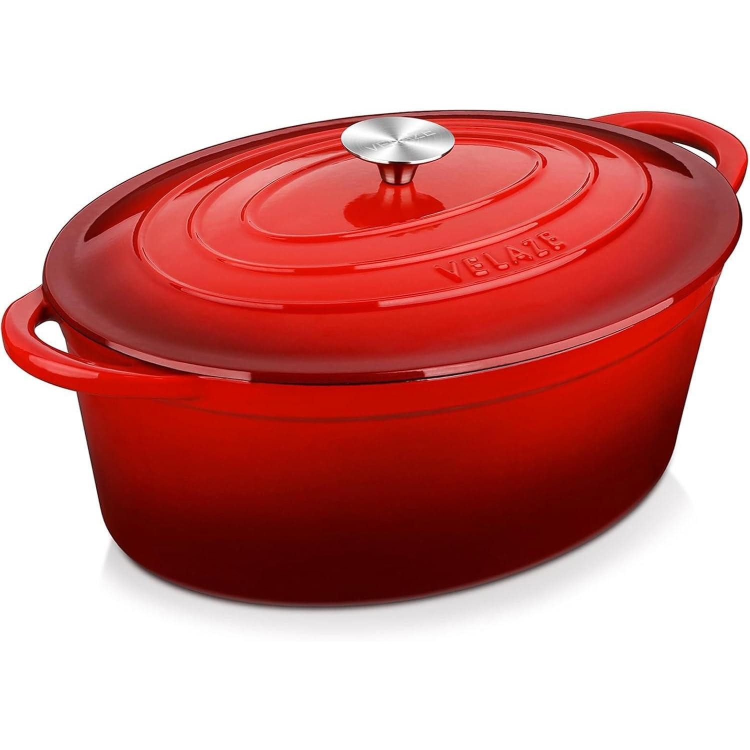 LuxusKollektion Bräter Gusseisen Bräter mit Deckel 34cm Oval 7L Emaille Topf Brotbackform Rot