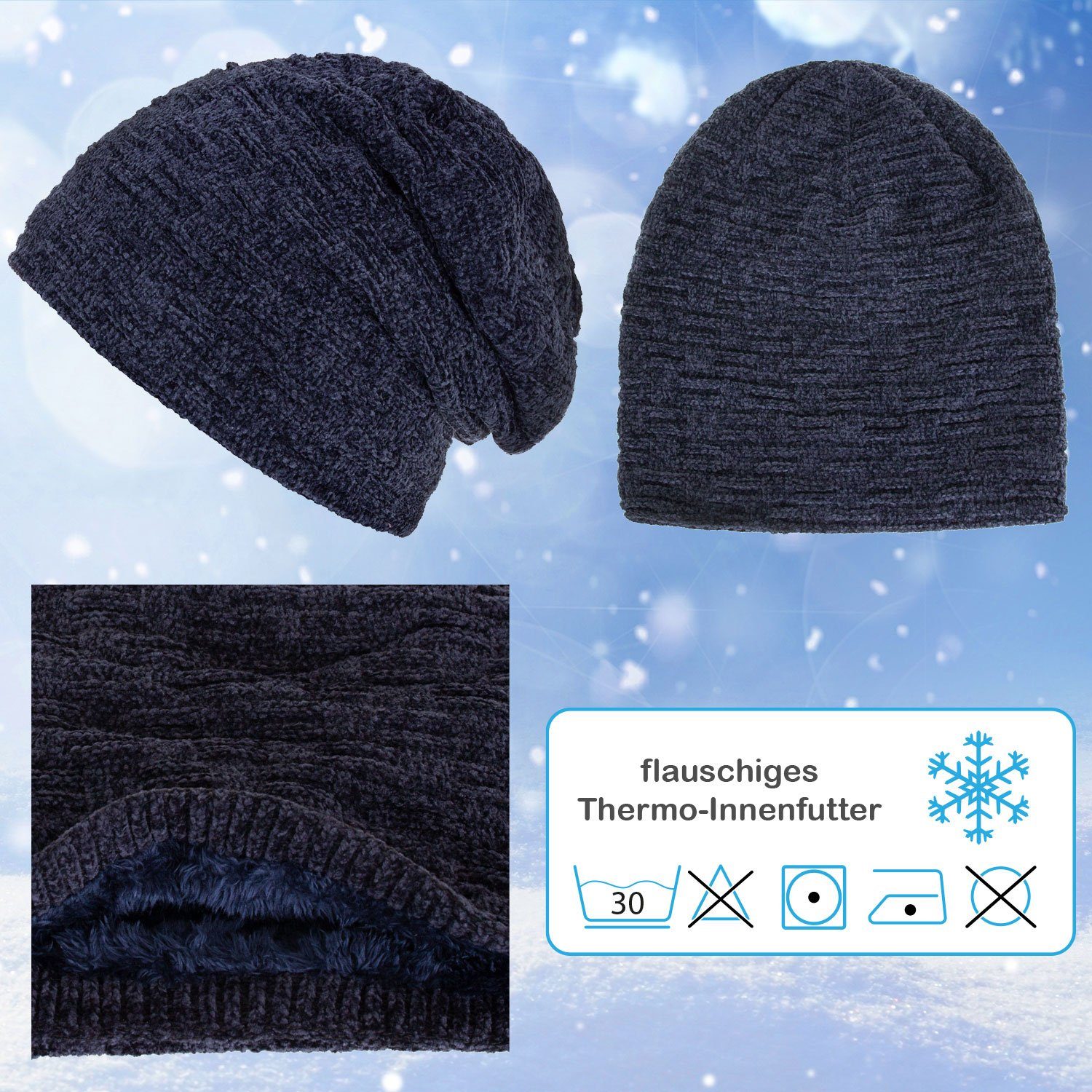 compagno Strickmütze (1-St) Warm gefütterte Wintermütze Strickmütze Beanie Damen und Herren