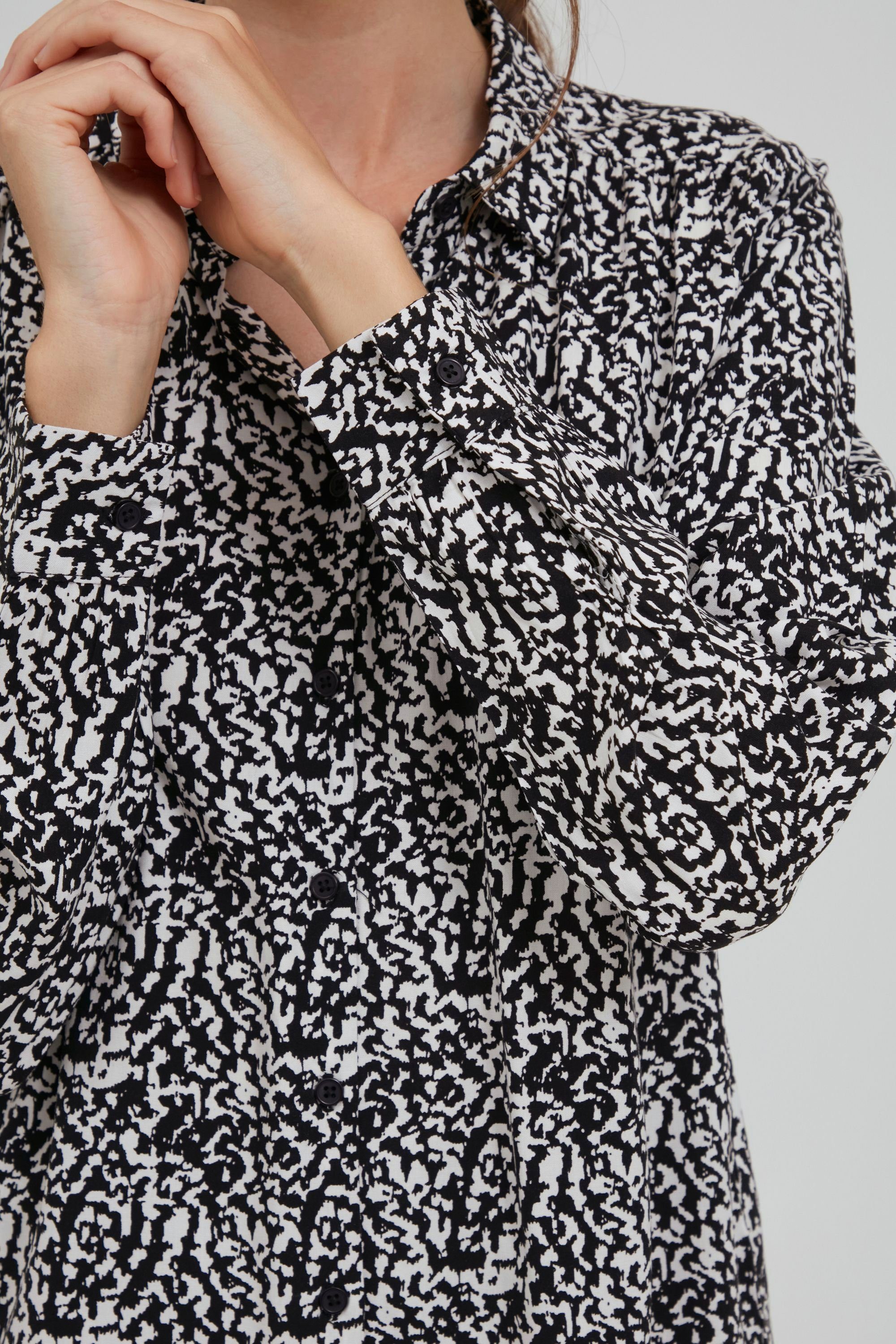 Langarmbluse mit IHVERA Black Allover-Muster 20113529 Ichi - Bluse (194008) SH3