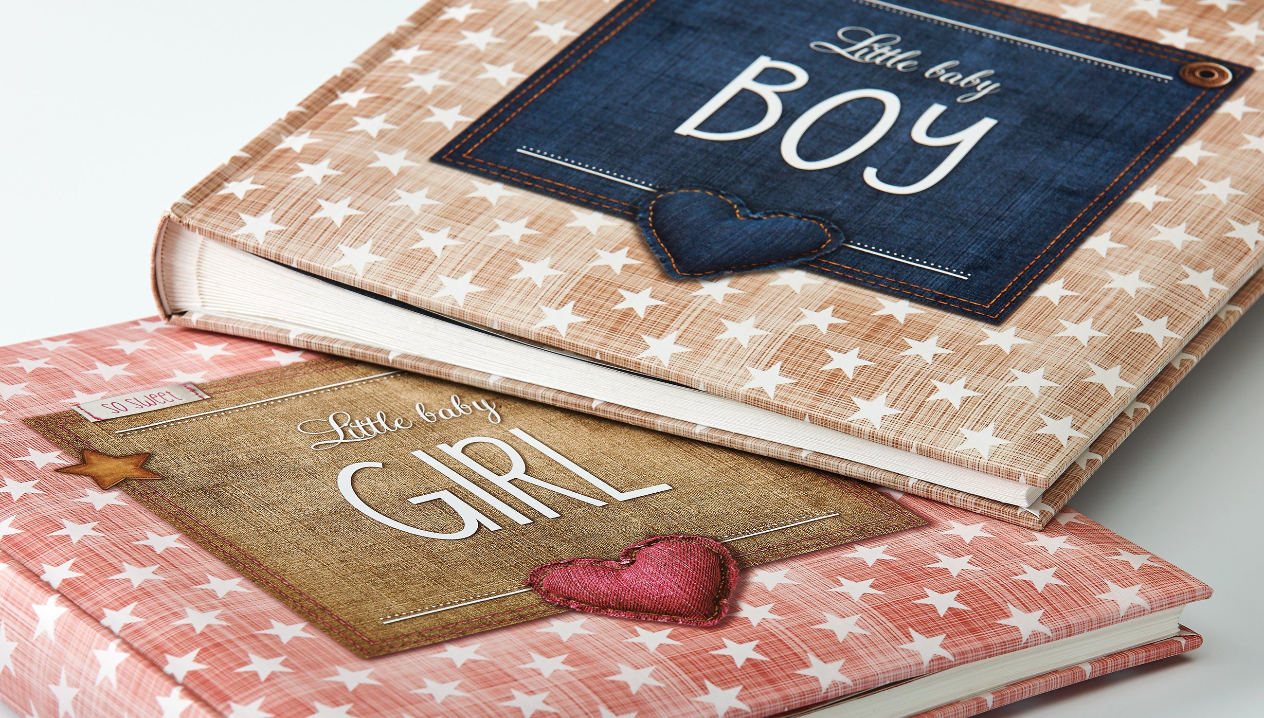 Walther Design Fotoalbum Babalben Little Baby Boy & Girl, buchgebundenes Babyalbum, laminierter Kunstdruckeinband
