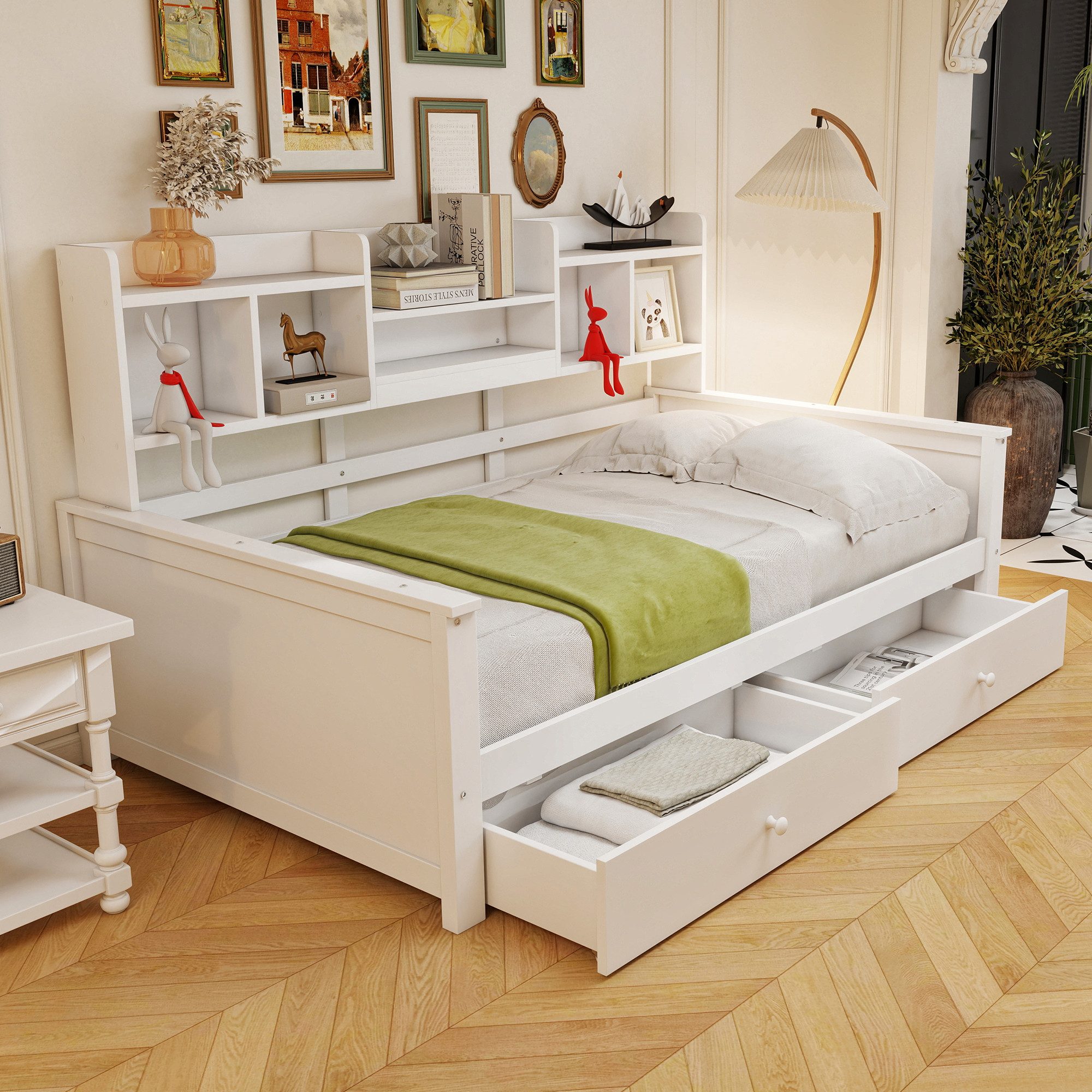 Flieks Daybett, Holzbett Kinderbett Einzelbett 90x200cm mit 2 Schubladen