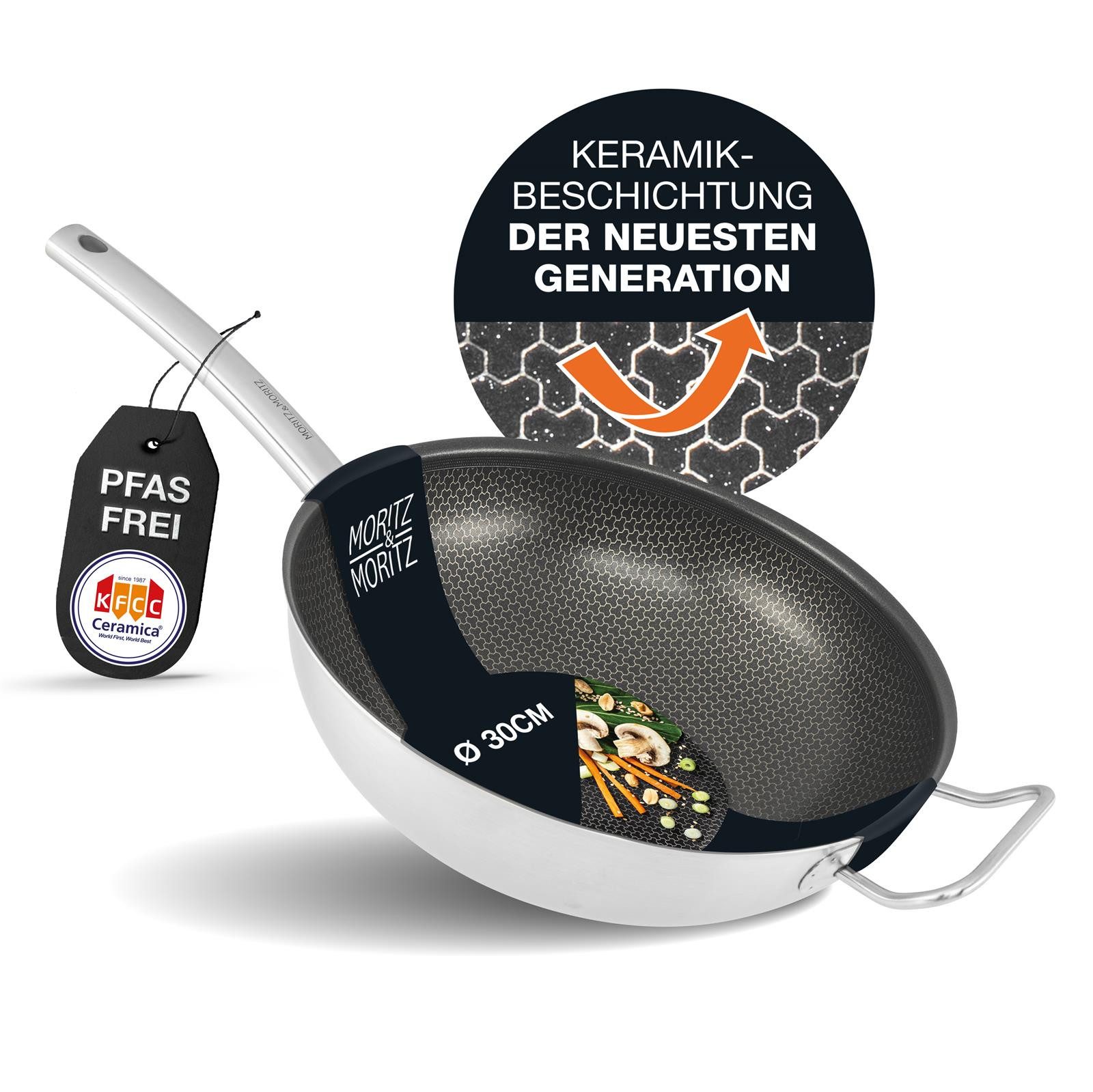 Moritz & Moritz Wok Wokpfanne 30cm, Edelstahl (Wok), Antihaft