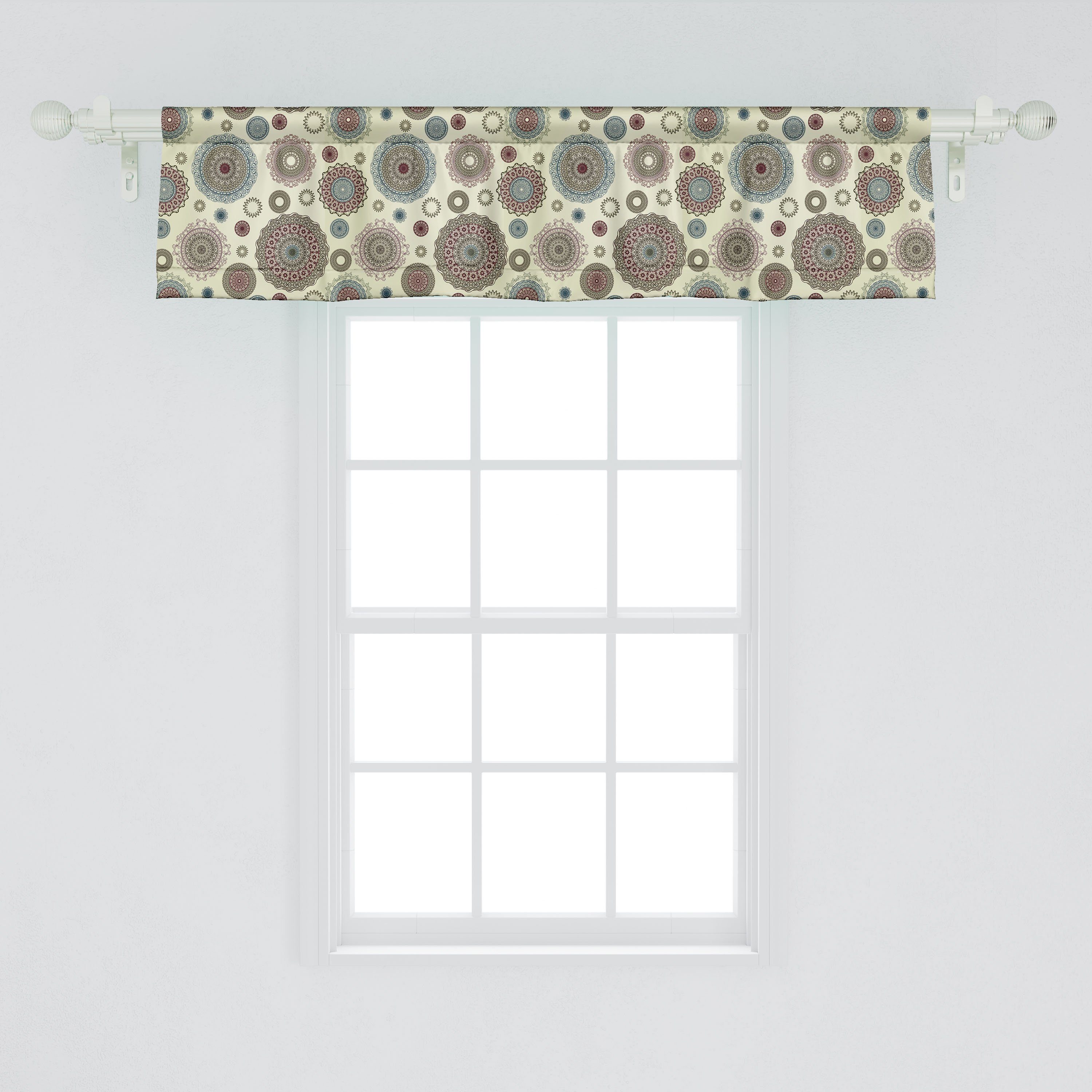 Scheibengardine Vorhang Volant für Küche Stangentasche, Motive Microfaser, Schlafzimmer Runde Dekor Oriental mit Bunt Abakuhaus