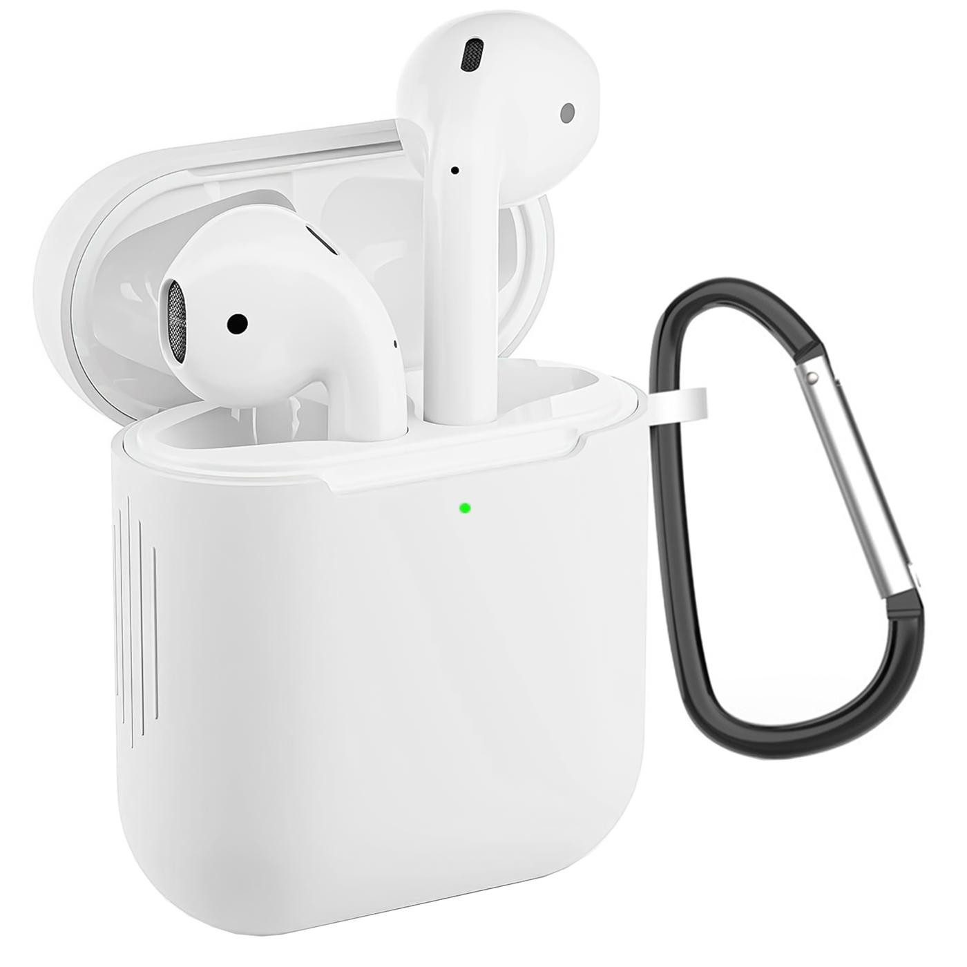CoolGadget Kopfhörer-Schutzhülle Basic Silikon Hülle für AirPods 1 / 2 Schutzhülle mit Karabiner, Soft Touch Case, stoßfest, rutschfest, 360° Schutz, kabellos ladbar