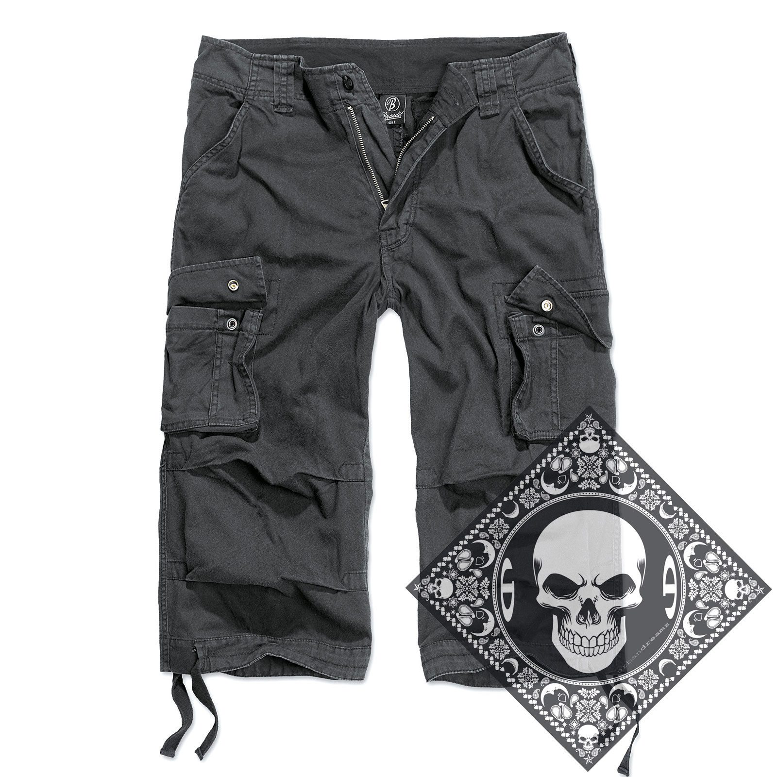 Brandit Cargoshorts Cargo Shorts kurze Hose Legend 3/4 lang Army mit UD Bandana