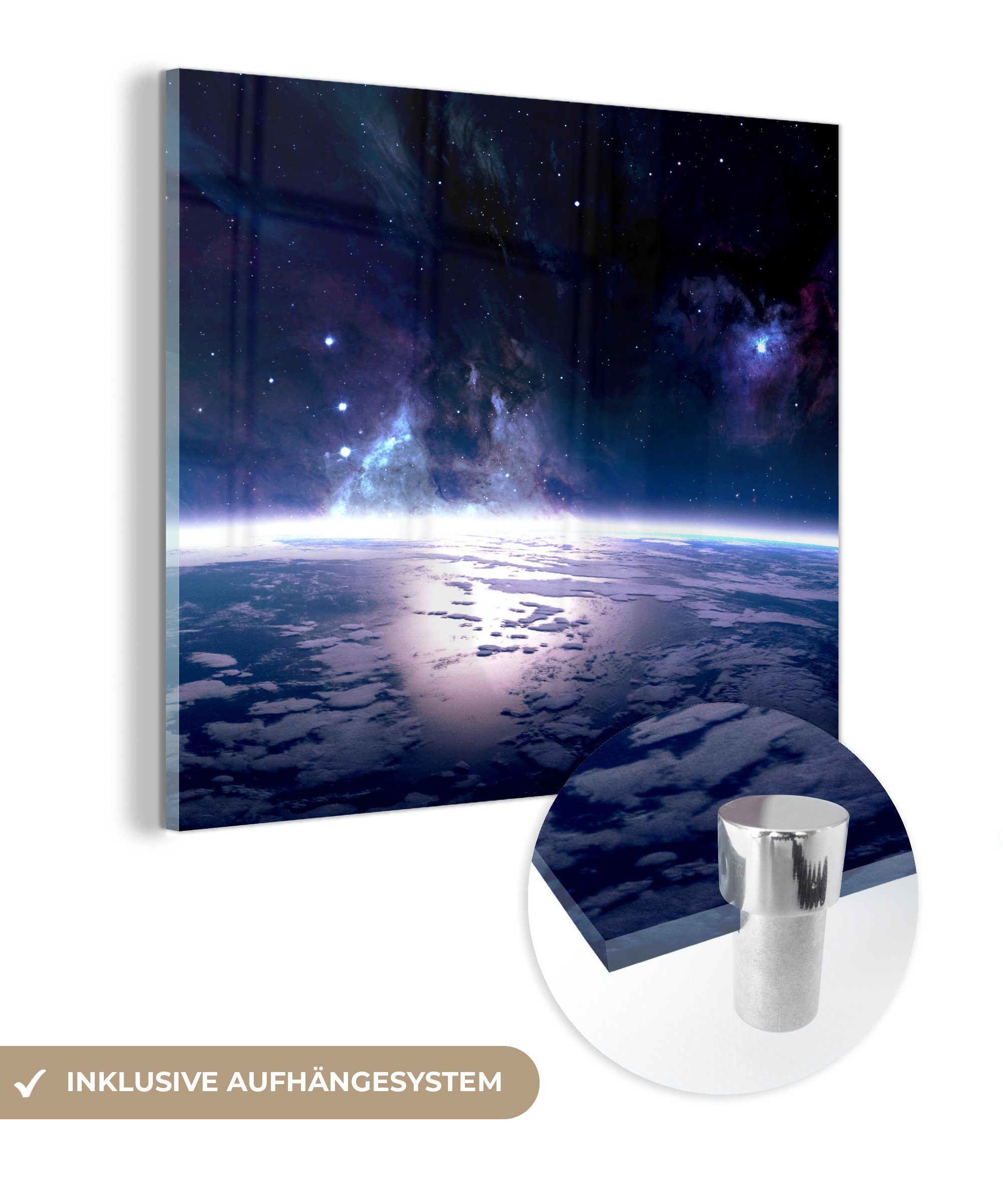 Glas (1 auf Wanddekoration - - Acrylglasbild Erde - Wandbild Glas auf Weltraum, Sterne Glasbilder MuchoWow - - St), Bilder Foto