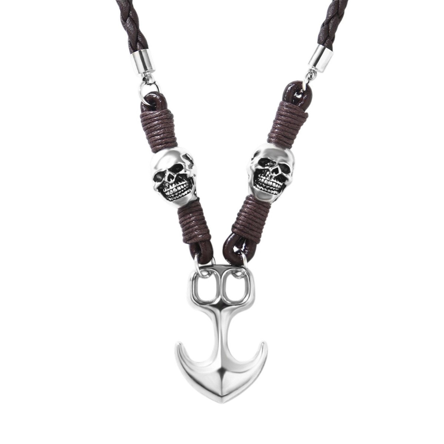 KARMA Kette mit Anhänger Herrenkette Anker Totenkopf Lederkette schwarz od. braun (Karabinerverschluss maskulin robust, 1-tlg., Schmuck …