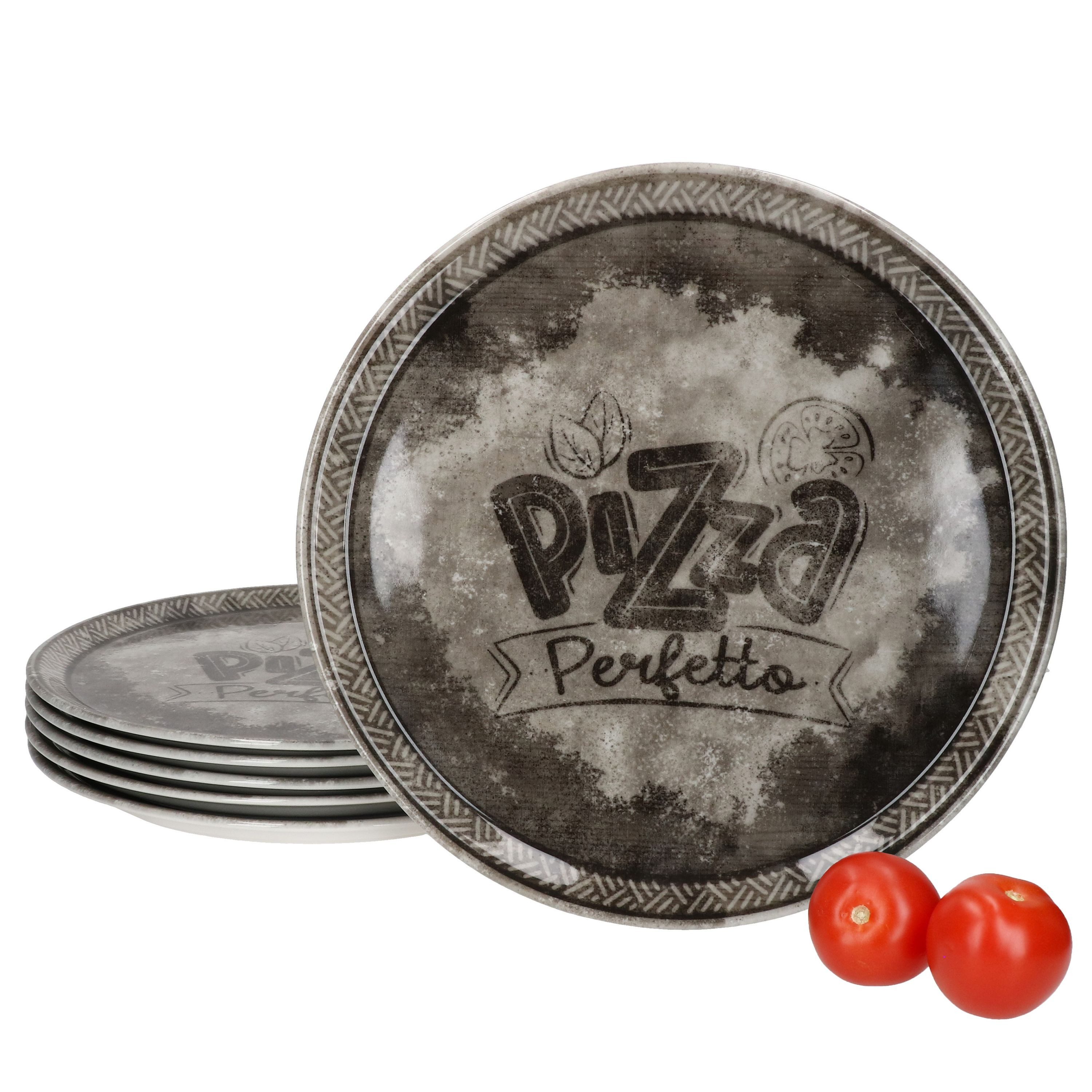 MamboCat Pizzateller 6er Set Perfetto Pizzateller Ø31,5cm Schwarz Porzellan Servierplatte