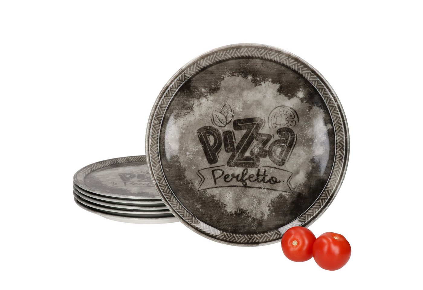 MamboCat Pizzateller 6er Set Perfetto Pizzateller Ø31,5cm Schwarz Porzellan Servierplatte