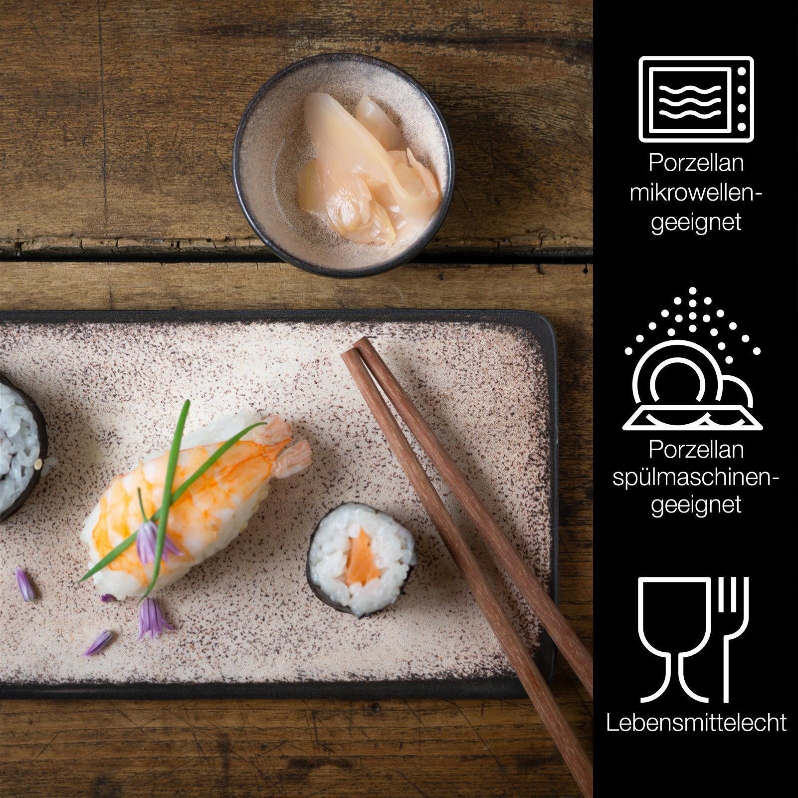 Moritz & Moritz Tafelservice VIDA Sushi Set Beige (10-tlg), 2 Personen, Keramik, Sandelholz, Für 2 Personen - 10 Teile – Bild 3 von 5