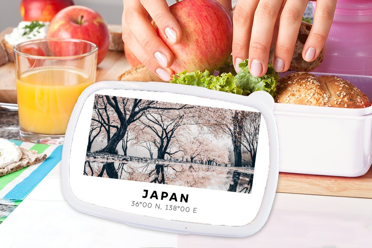 für Lunchbox Sakura Kinder Frühling, Erwachsene, (2-tlg), Japan Kunststoff, Brotdose, für - Jungs weiß und Brotbox und - Mädchen MuchoWow