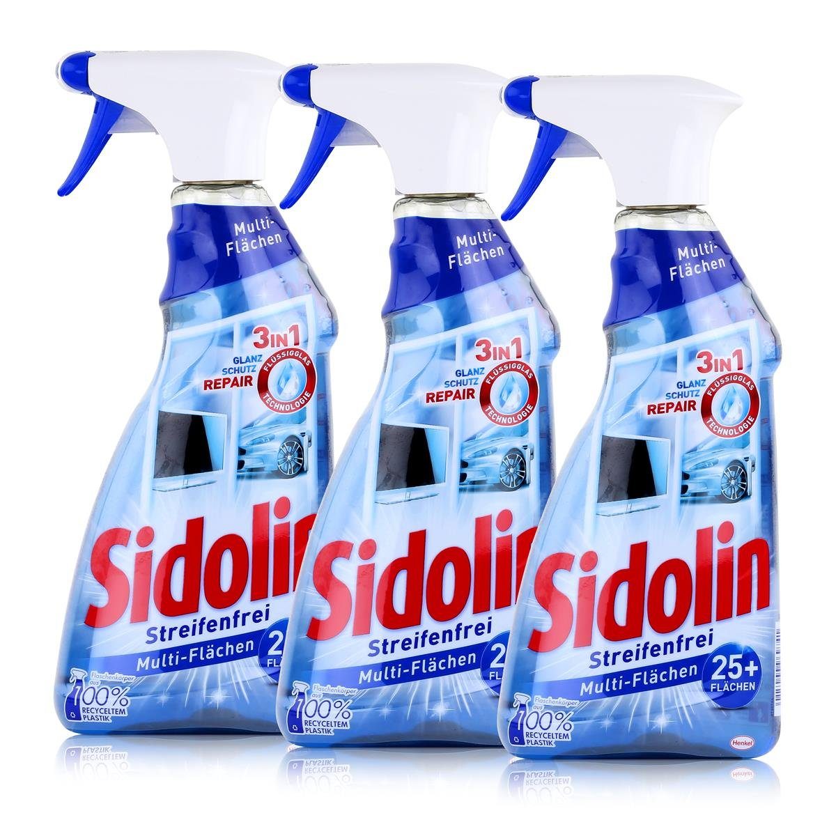 SIDOLIN Sidolin Streifenfrei Multi-Flächen 500ml - Glasreiniger (3er Pack) Glasreiniger
