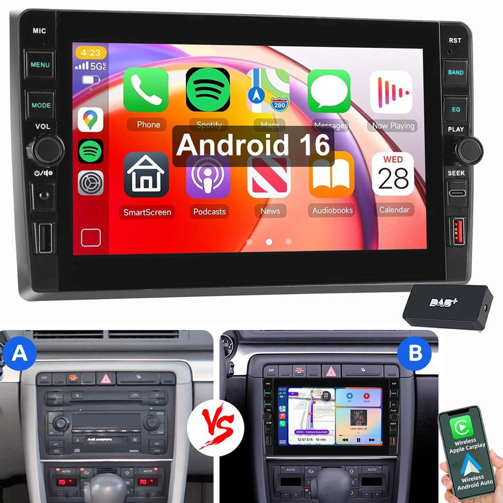 ESSGOO Für Audi A4 8E 8H B6 B7 2000-2009 Android 16 Bluetooth FM Autoradio (RDS, Digitalradio (DAB), FM)