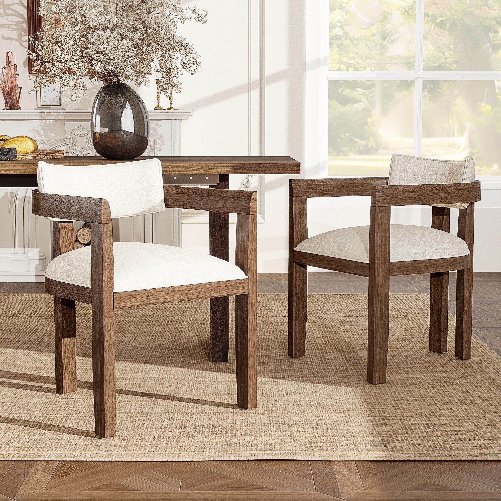 STILVORA Küchenstuhl 2er-set Esszimmerstühle mit Armlehnen Leinenstoff für Wohnzimmer (Schminkstuhl aus Massivholz, bequem und atmungsaktiv), für Esszimmer, Cafés, moderner Stil