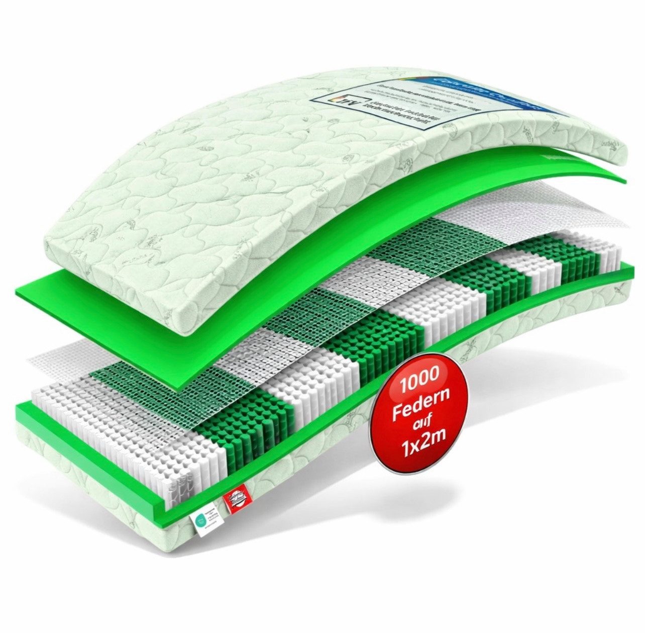 Taschenfederkernmatratze München mit 1000 Federkern, Extra Hoch, bis 200 KG BELASTBAR, Matratzen Perfekt, 23 cm hoch, (Härtegrad 2 bis 5 Extra FEST, ÜBERBREITEN radikal reduziert 140x200 cm & alle Größen), Matratze für eine gute Punktelastizität