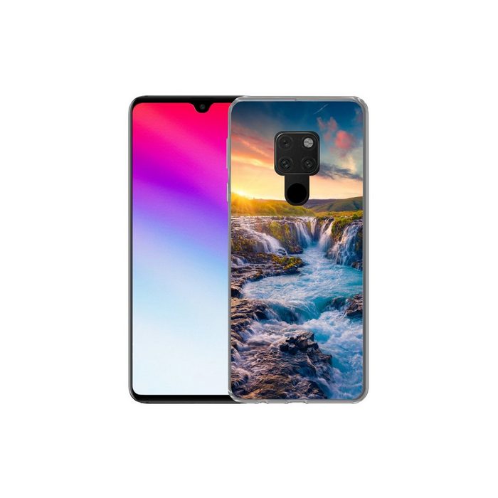 MuchoWow Handyhülle Wasserfall - Pflanzen - Moos - Landschaft - Sonnenuntergang - Fels Phone Case Handyhülle Huawei Mate 20 Silikon Schutzhülle OR12436