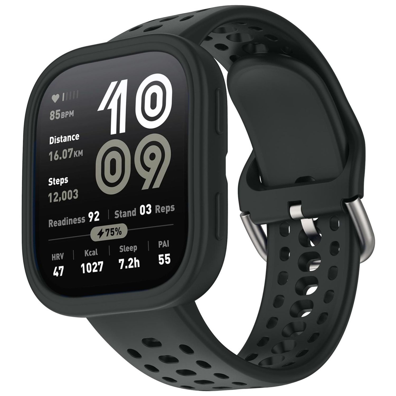 Wigento Smartwatch-Armband Für Amazfit Bip 6 Silikon Schutzhülle mit integriertem Armband Schwarz, Silikonarmband mit integriertem Case für Rundumschutz